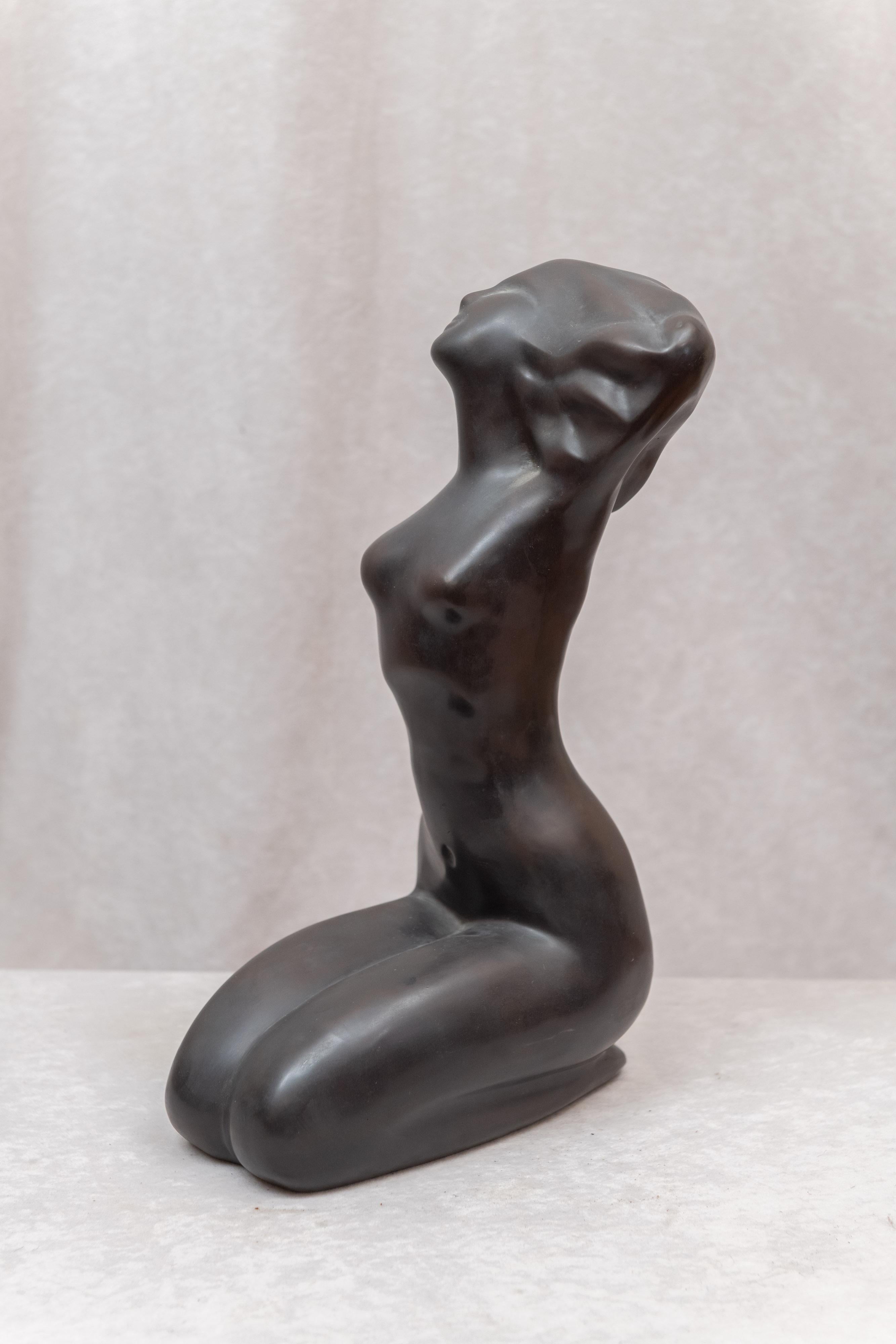 Patinated Mid-Century Modern Bronze Figure of a Seated Nude