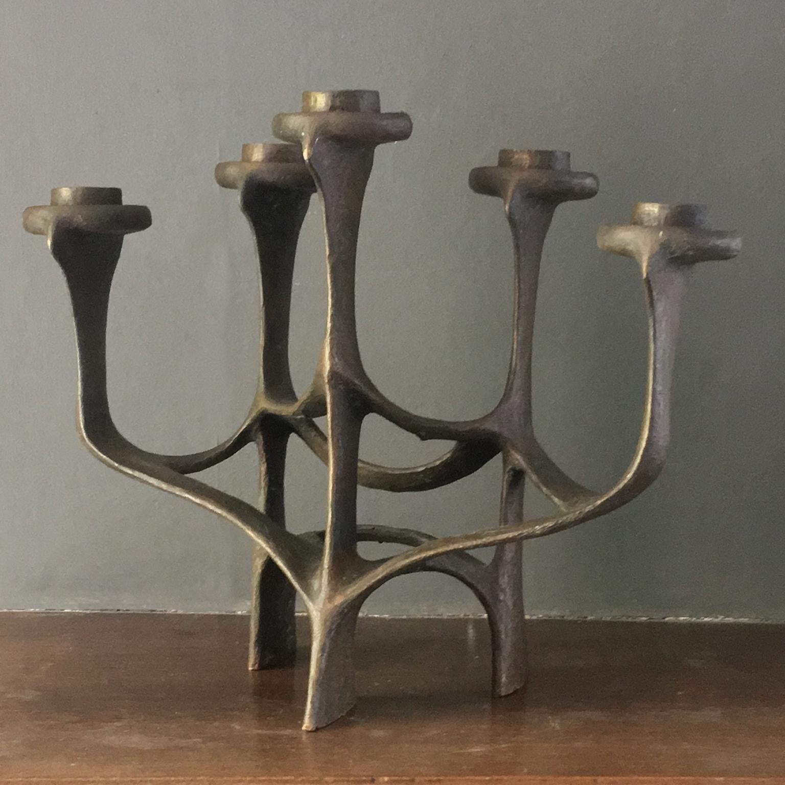Mid-Century Modern Bronze Five-Arm Candleholder or Candelabra 5