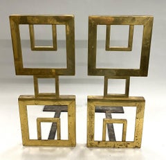 Mid Century Modern Bronze Geometric Andirons