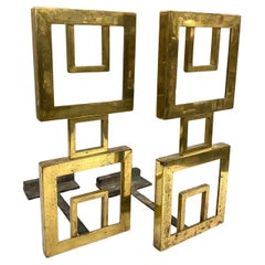 Vintage Mid Century Modern Bronze Geometric Andirons