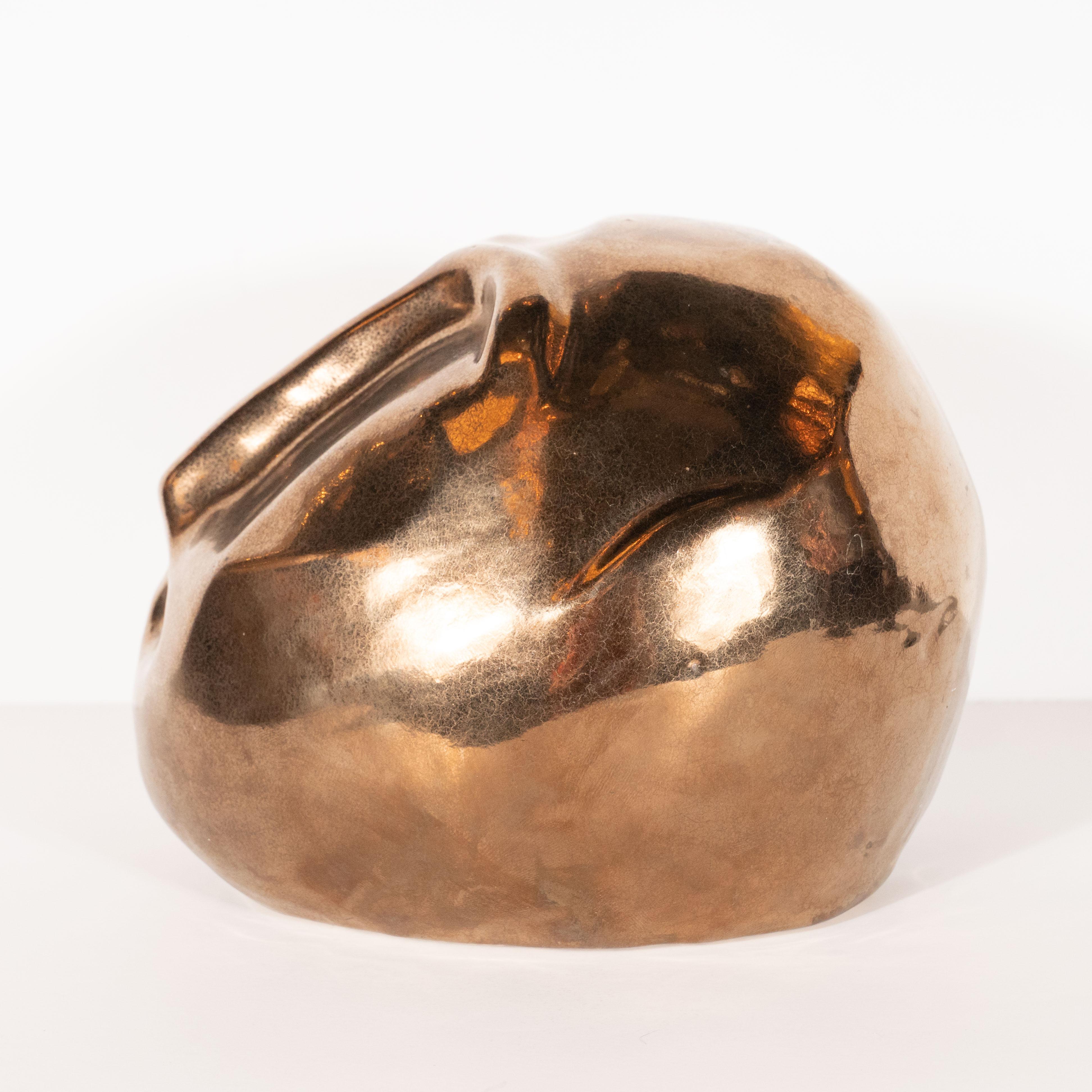 American Mid-Century Modern Bronze Glazed Ceramic Head by Jaru