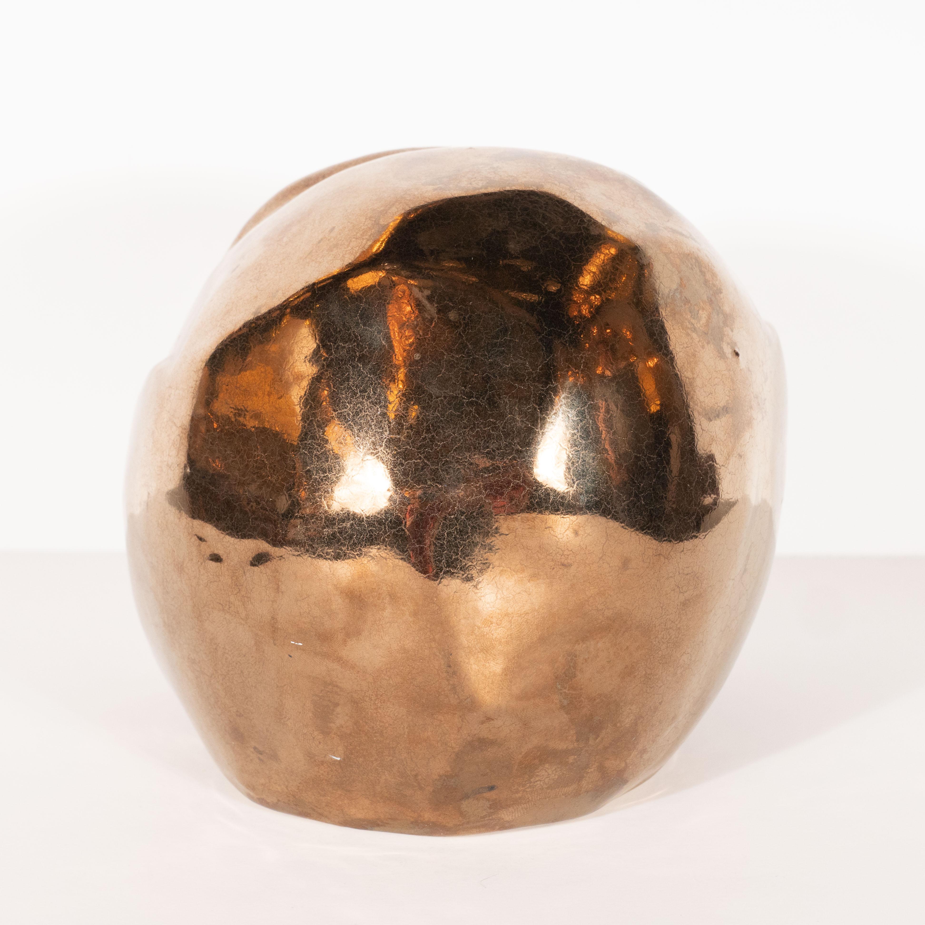 Mid-Century Modern Bronze Glazed Ceramic Head by Jaru In Excellent Condition In New York, NY