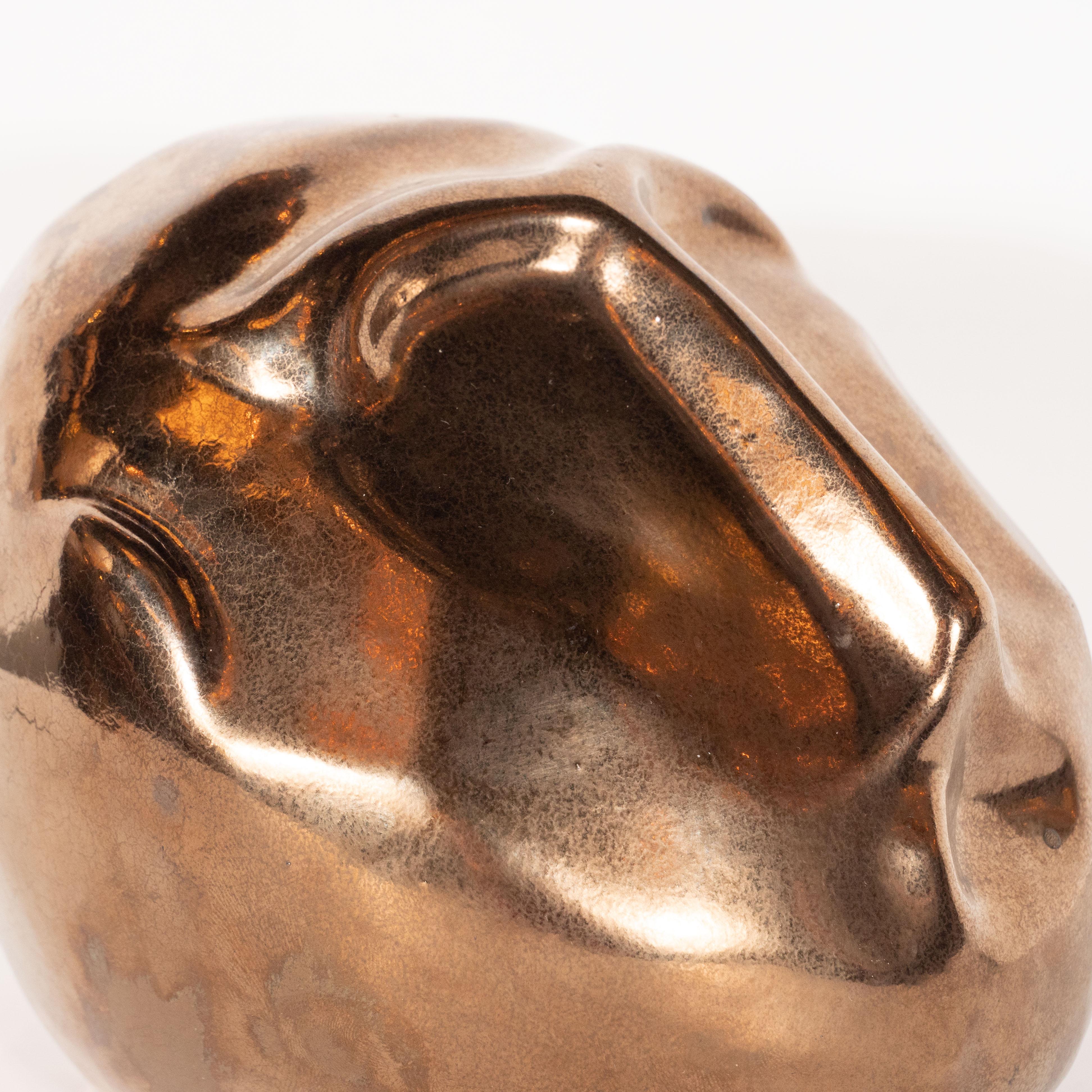 Mid-Century Modern Bronze Glazed Ceramic Head by Jaru 2