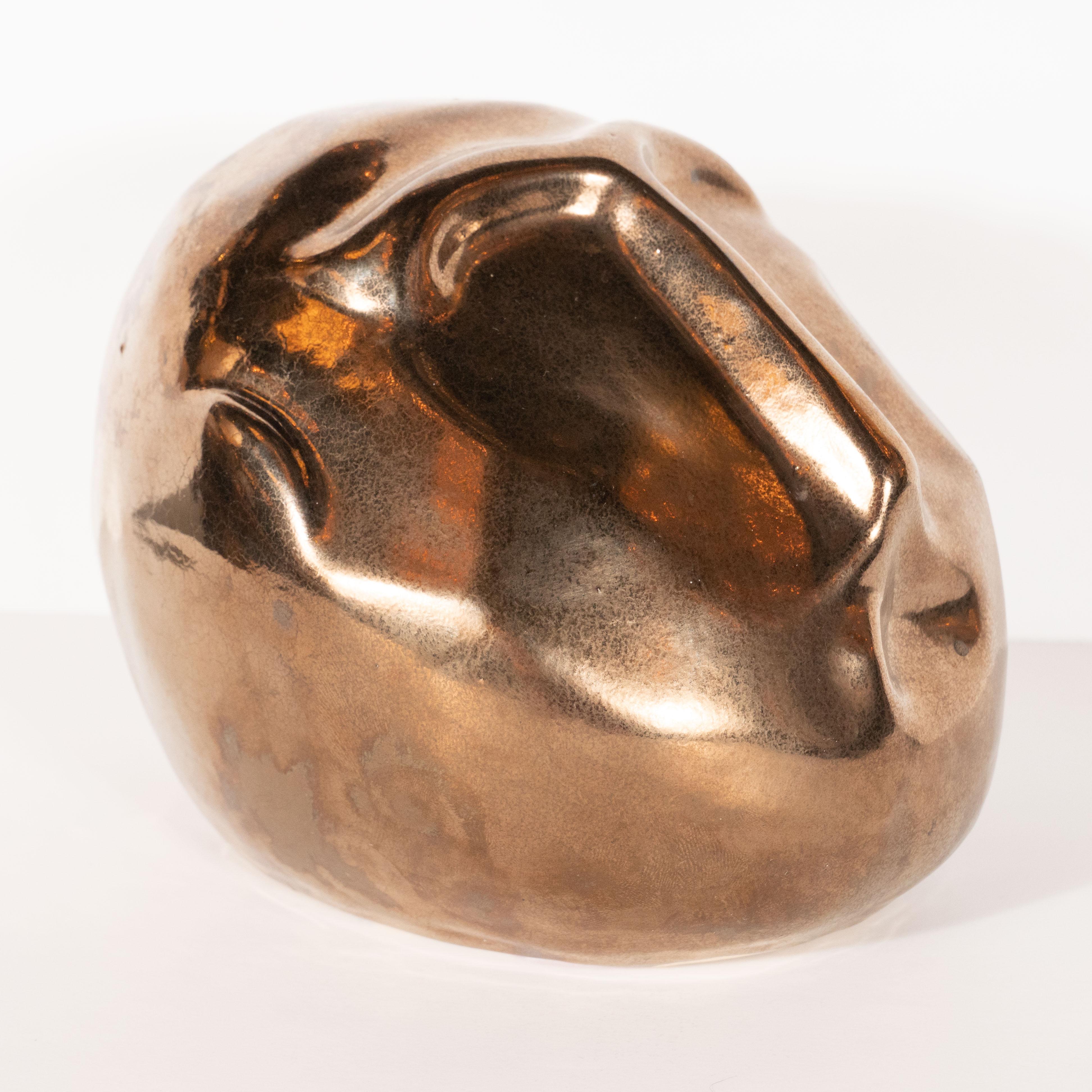 Mid-Century Modern Bronze Glazed Ceramic Head by Jaru 3
