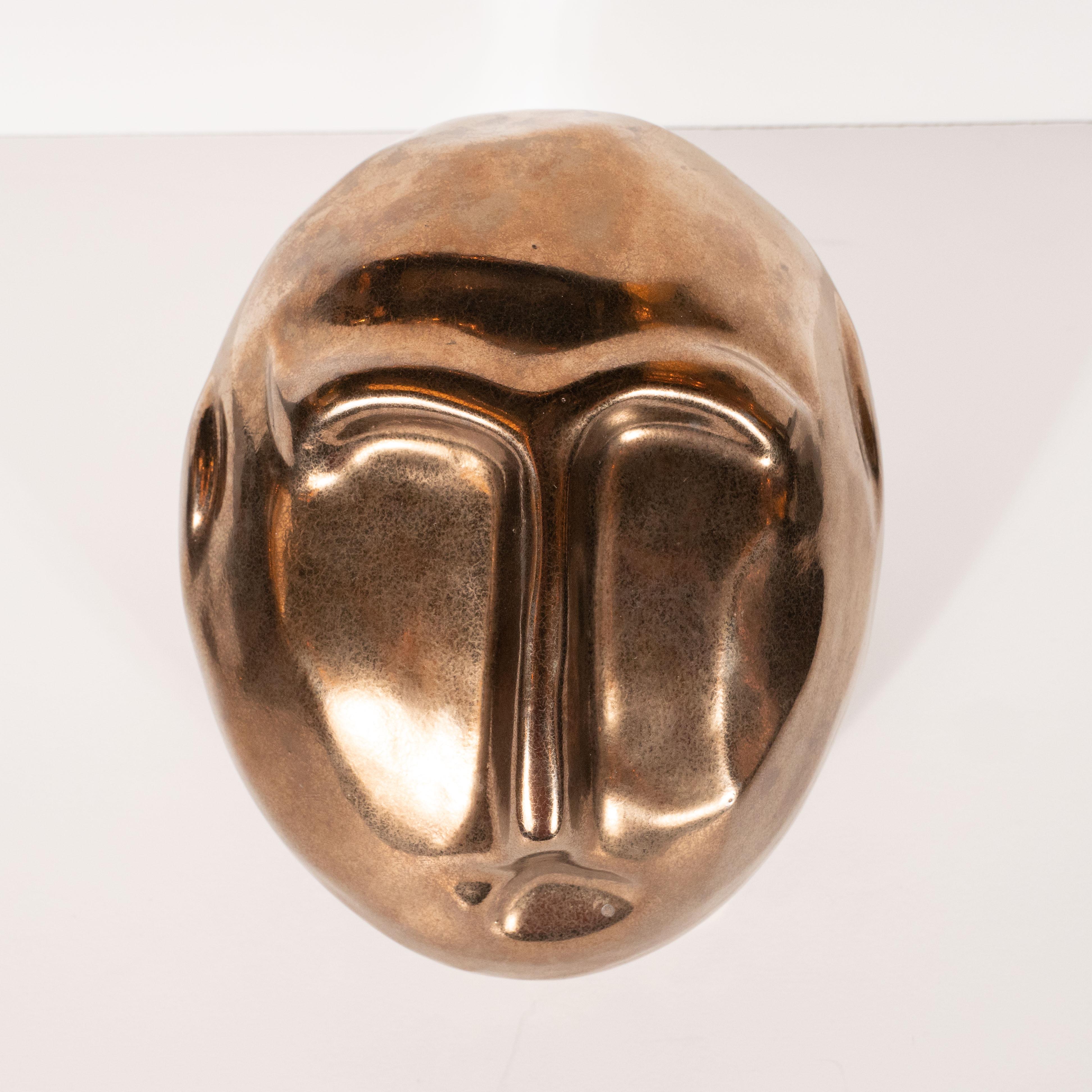 Mid-Century Modern Bronze Glazed Ceramic Head by Jaru 4