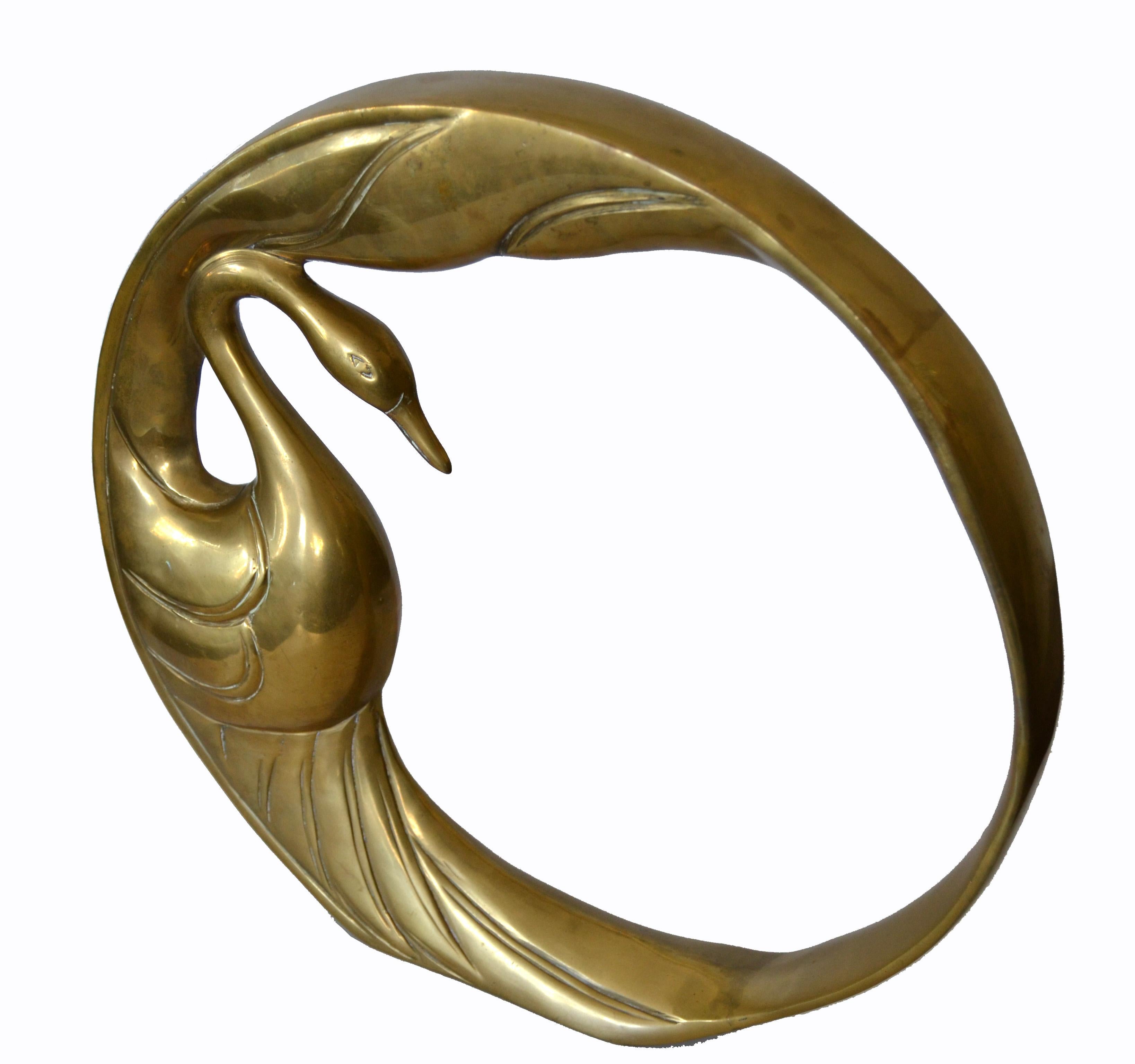 Mid-Century Modern Bronze Golden Swan Ring Table Sculpture by Dolbi Cashier 1984 For Sale 6