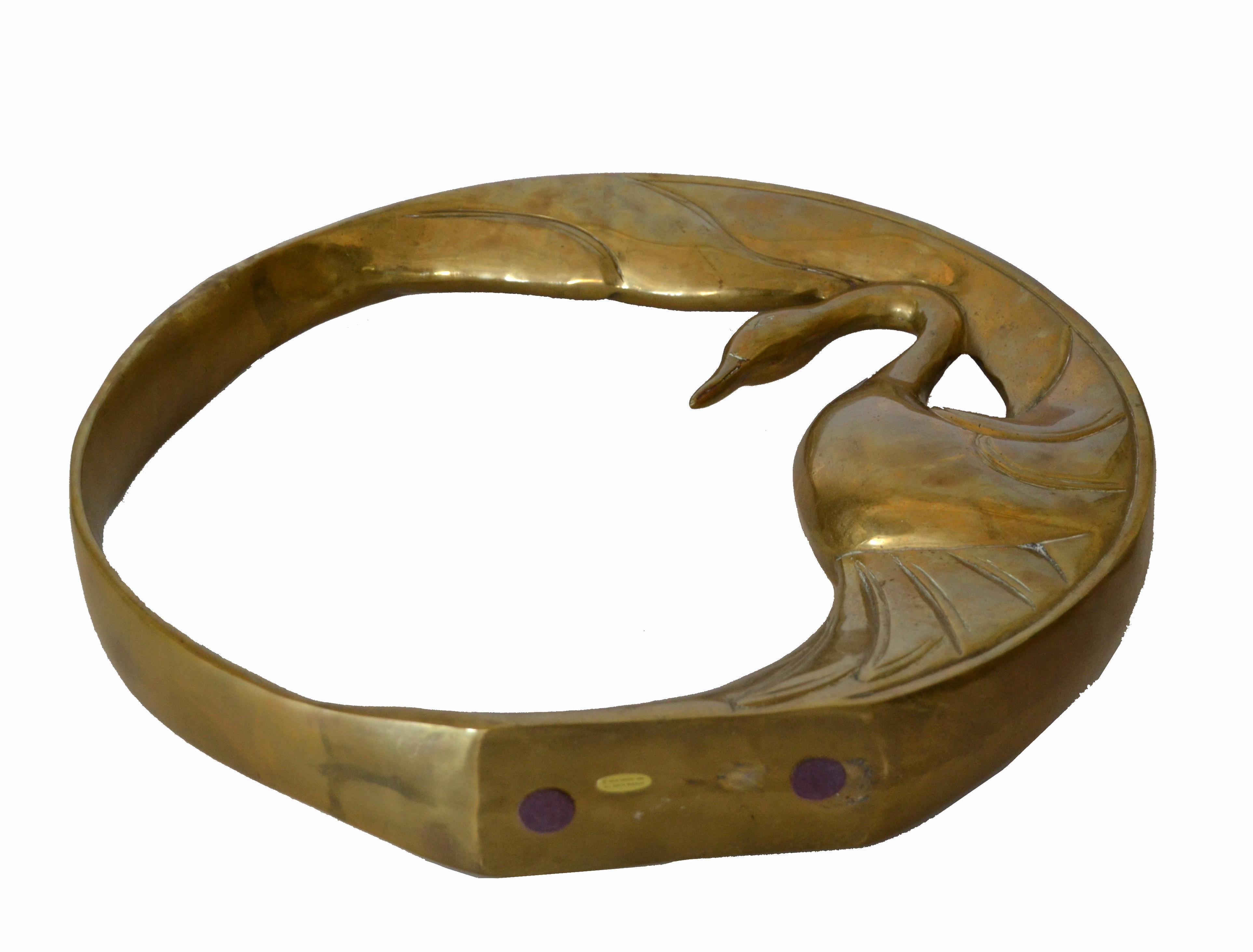 Mid-Century Modern Bronze Golden Swan Ring Table Sculpture by Dolbi Cashier 1984 For Sale 7
