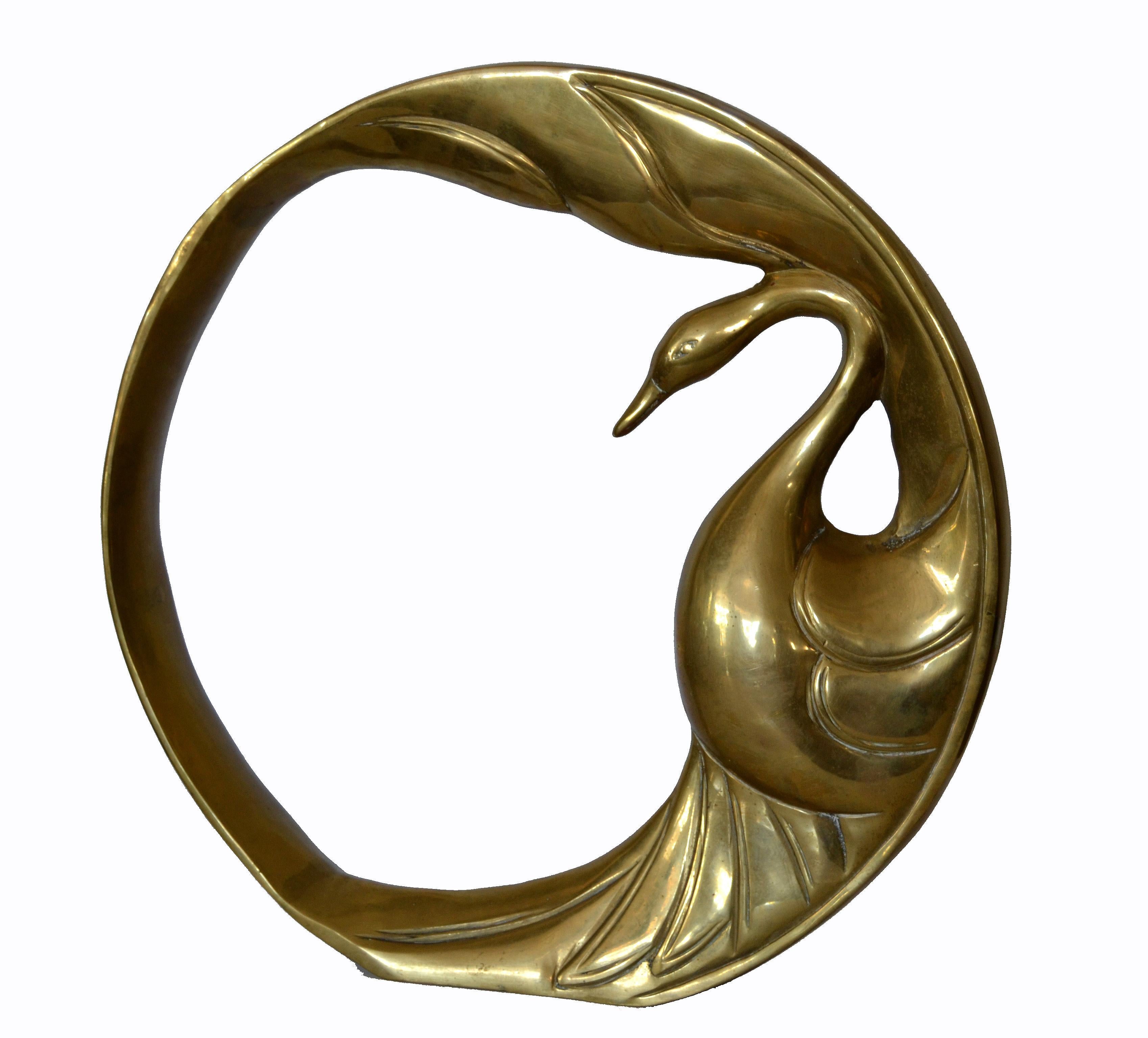 Mid-Century Modern Bronze Golden Swan Ring Table Sculpture by Dolbi Cashier 1984 For Sale 10