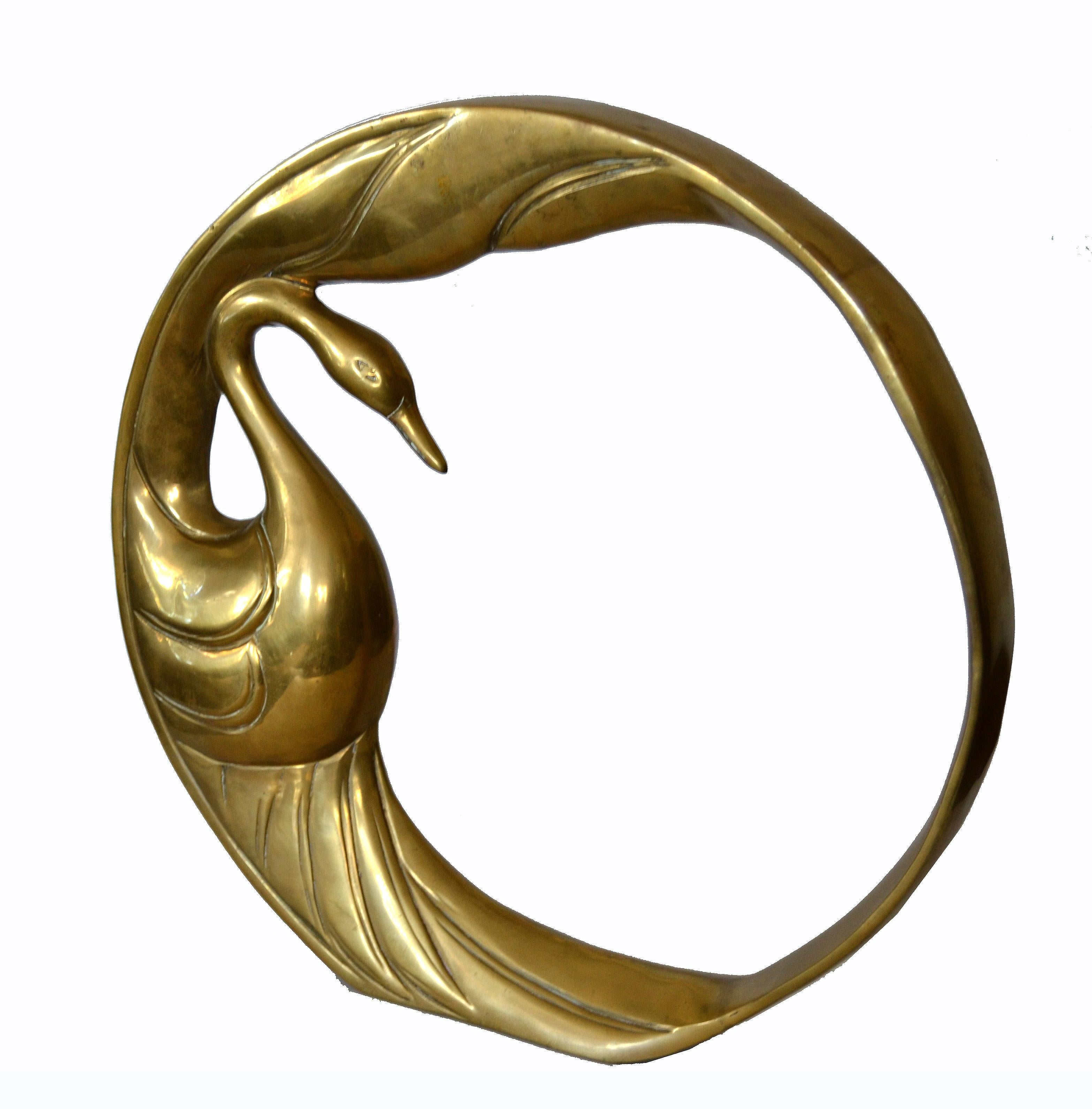 Mid-Century Modern Bronze Golden Swan Ring Table Sculpture by Dolbi Cashier 1984 For Sale 11