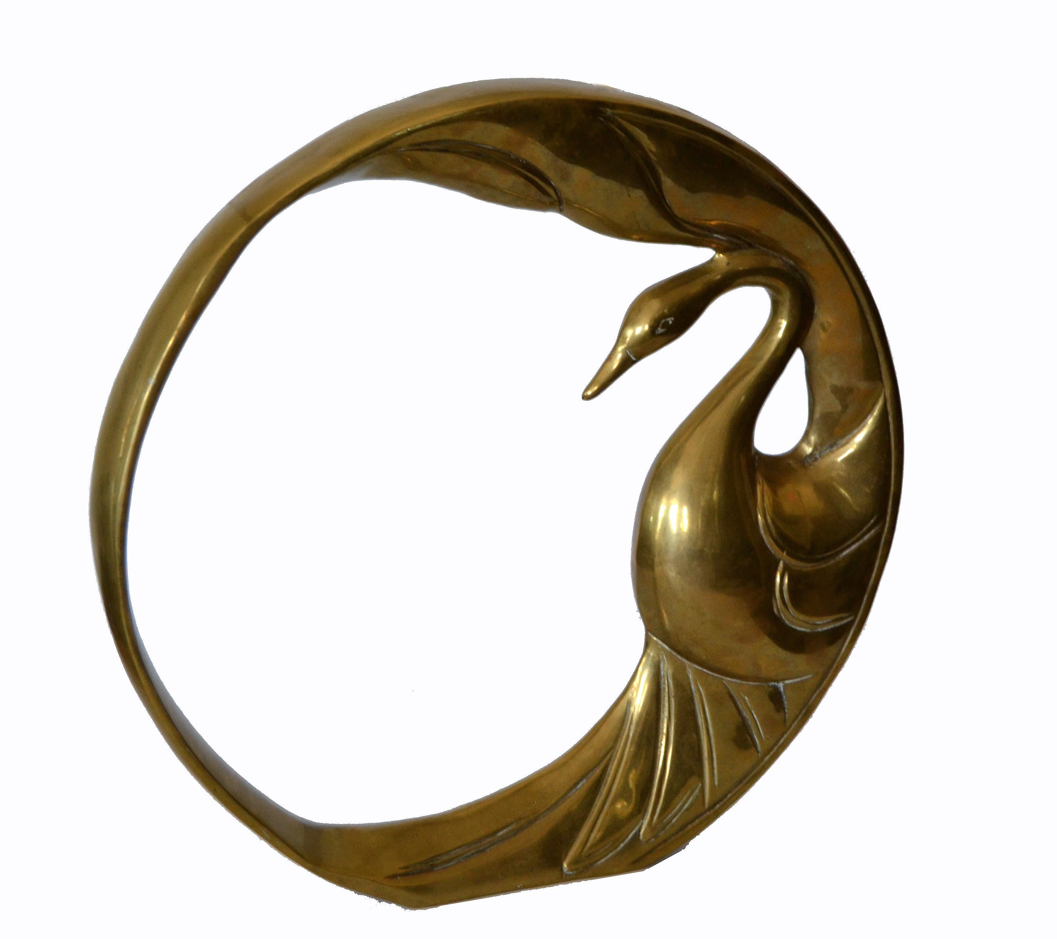 American Mid-Century Modern Bronze Golden Swan Ring Table Sculpture by Dolbi Cashier 1984 For Sale