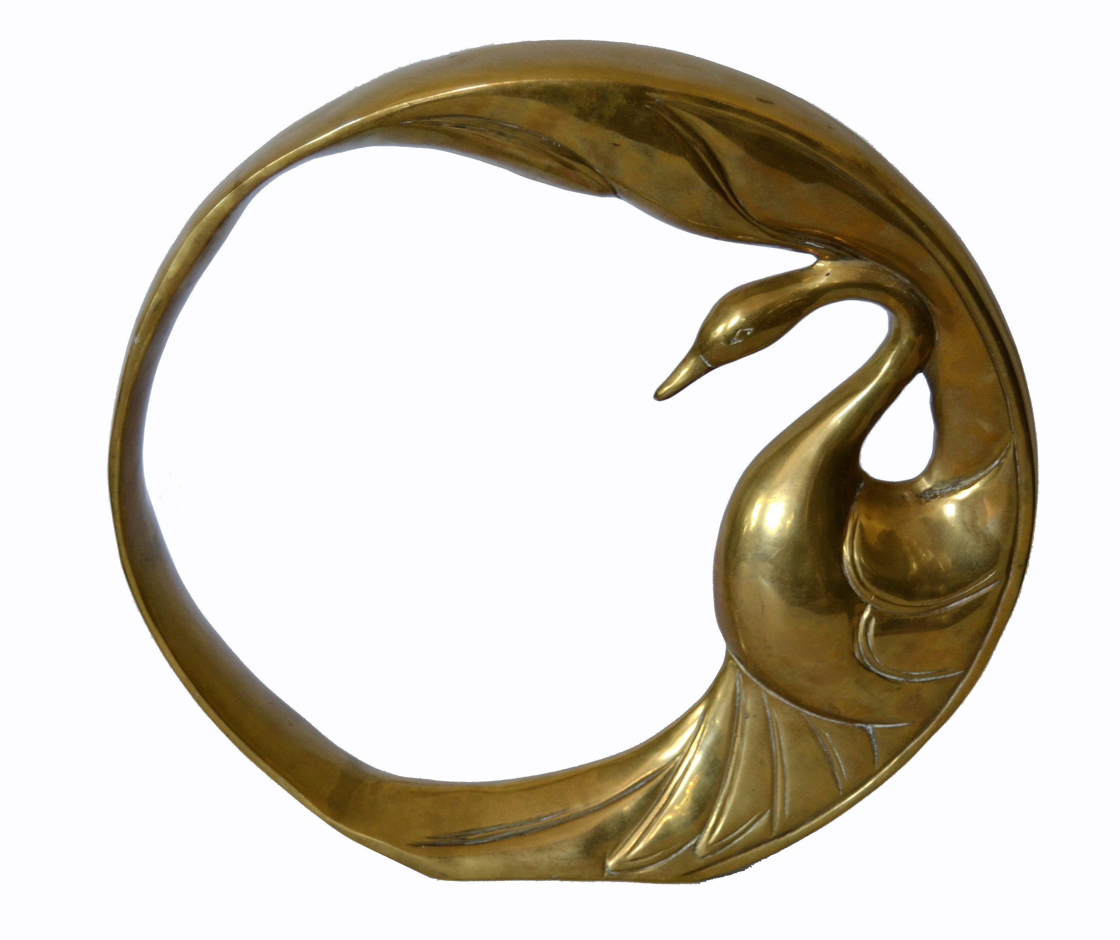 Hand-Crafted Mid-Century Modern Bronze Golden Swan Ring Table Sculpture by Dolbi Cashier 1984 For Sale