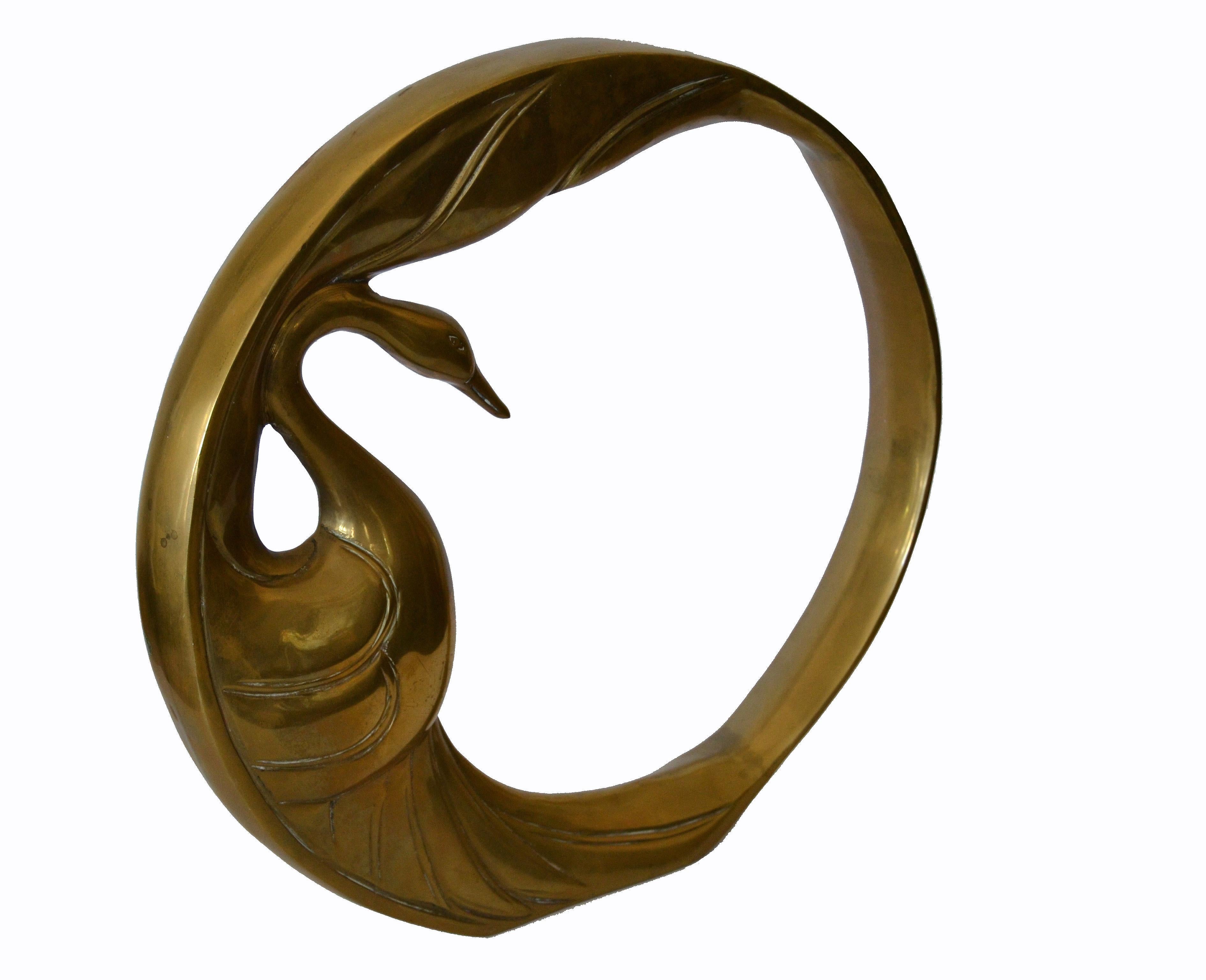 20th Century Mid-Century Modern Bronze Golden Swan Ring Table Sculpture by Dolbi Cashier 1984 For Sale