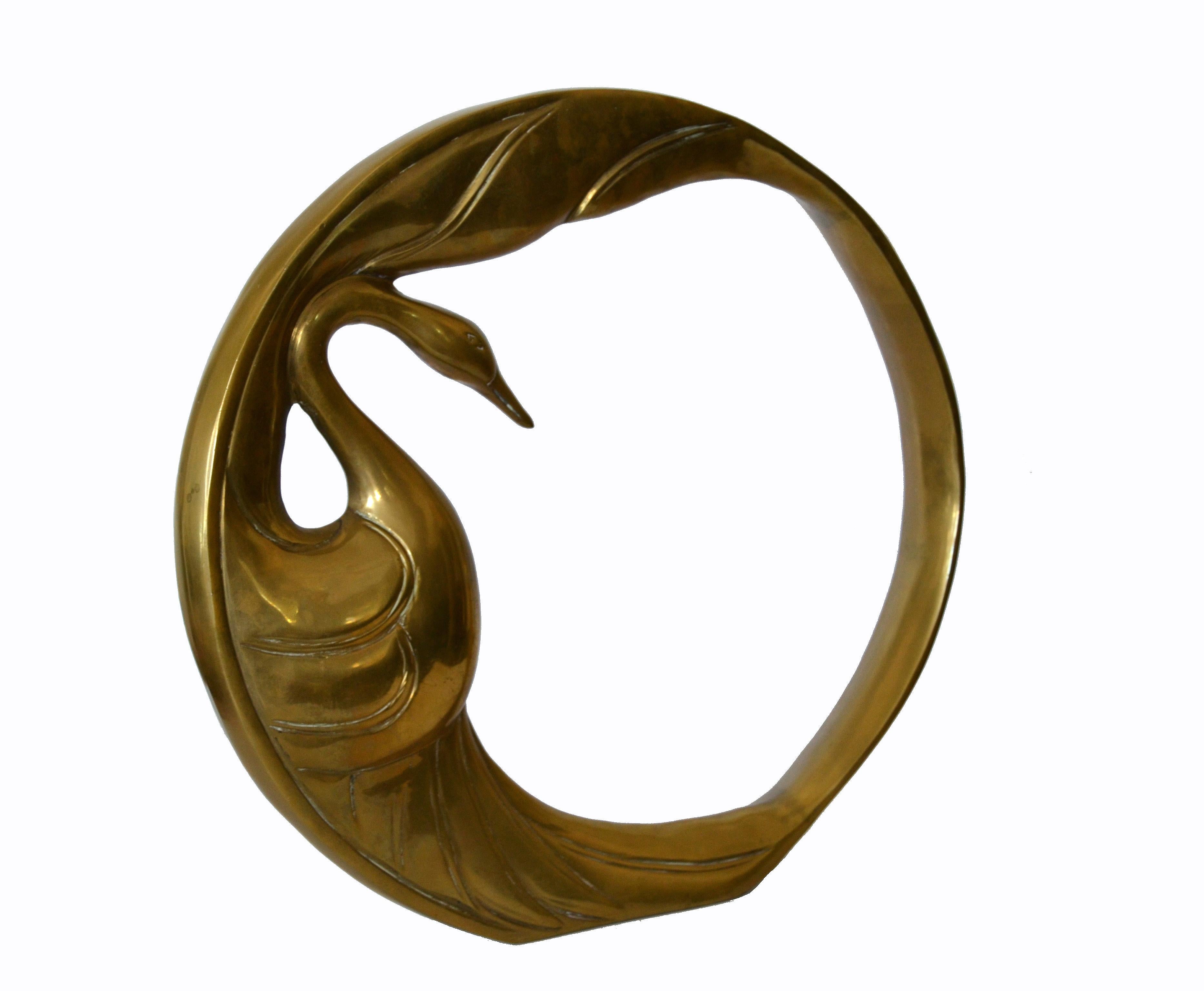 Mid-Century Modern Bronze Golden Swan Ring Table Sculpture by Dolbi Cashier 1984 For Sale 1