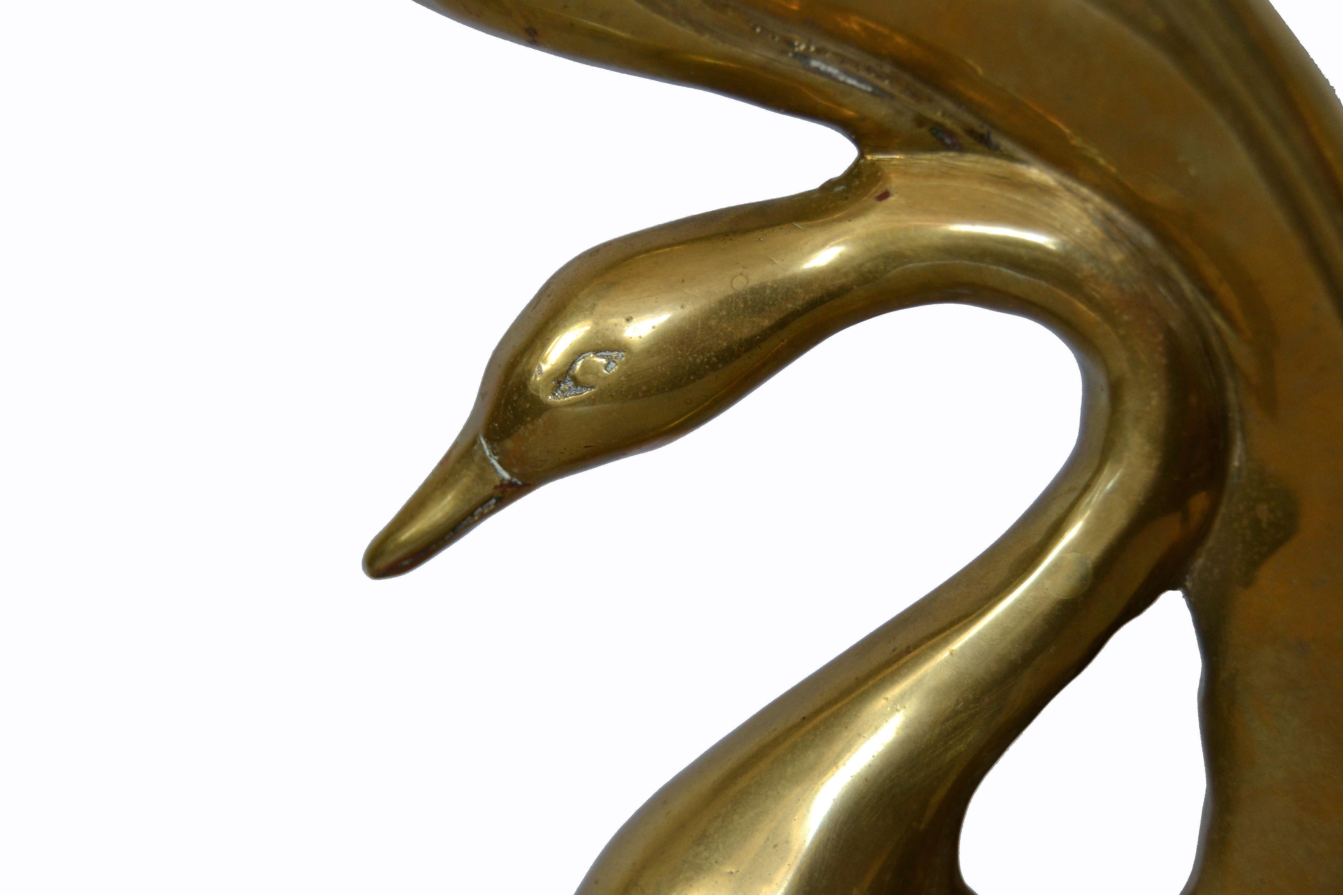 Mid-Century Modern Bronze Golden Swan Ring Table Sculpture by Dolbi Cashier 1984 For Sale 3