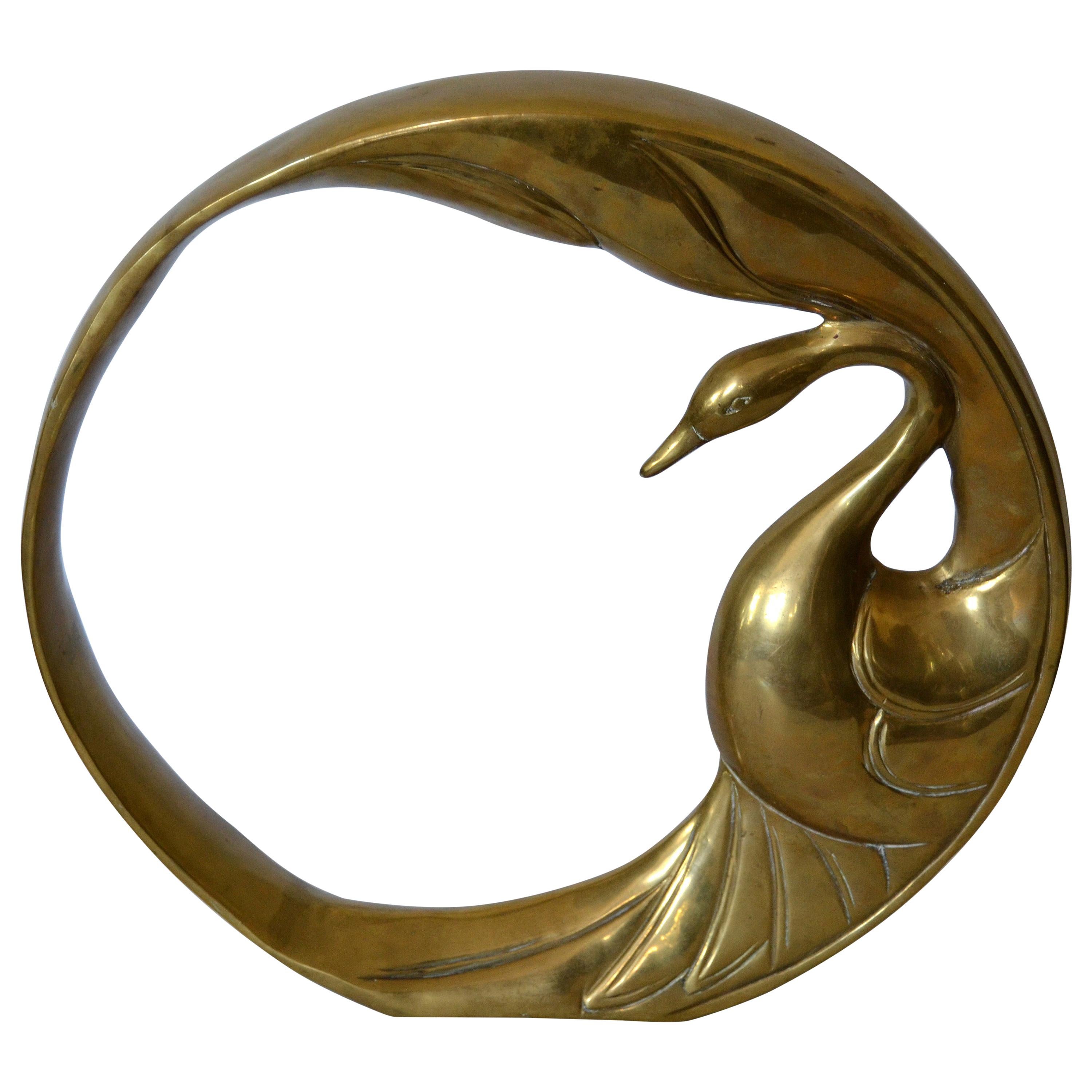 Mid-Century Modern Bronze Golden Swan Ring Table Sculpture by Dolbi Cashier 1984 For Sale