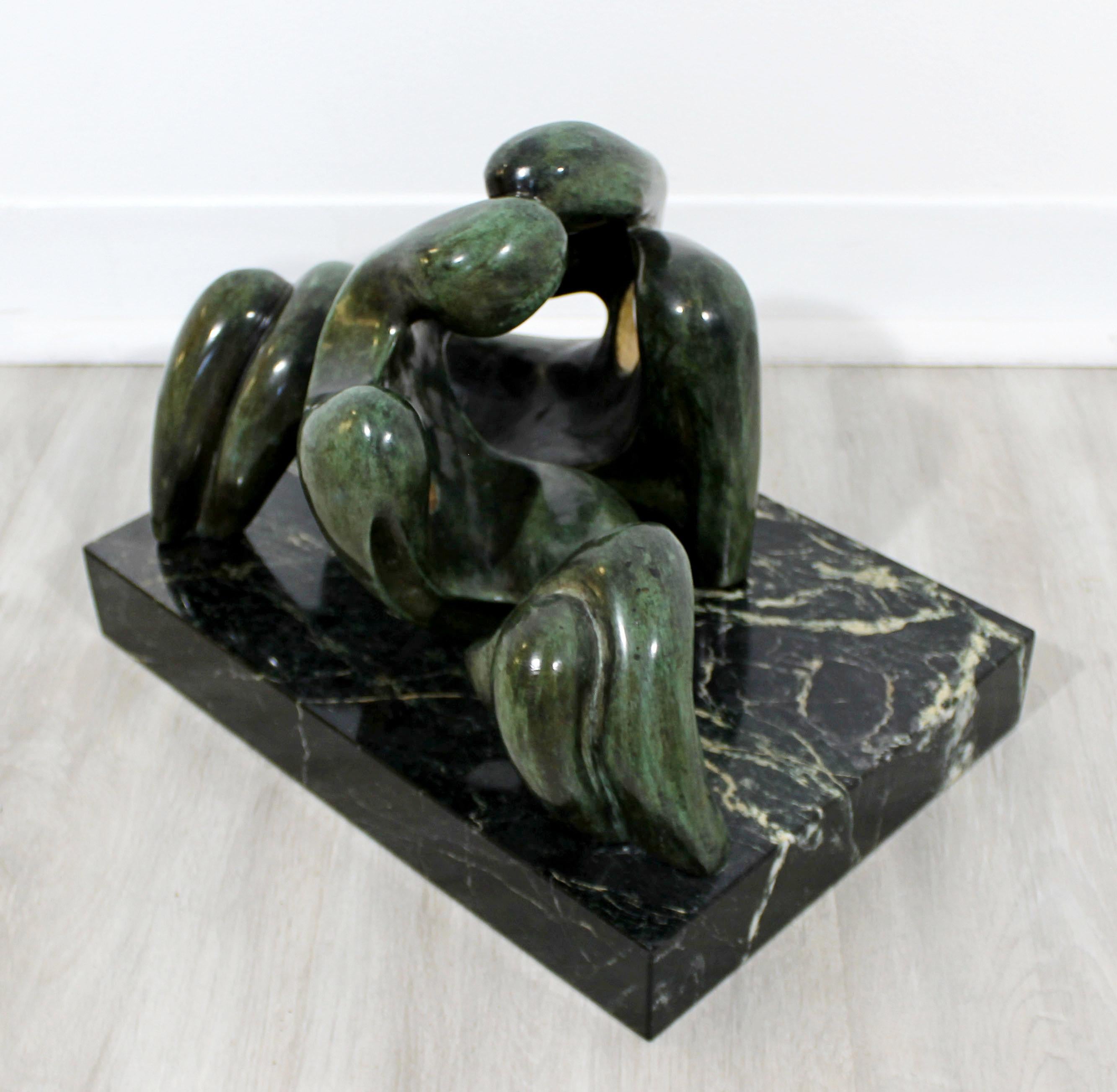 Mid-Century Modern Bronze Marble Table Sculpture Signed Porret in Time 1/6 1970s In Good Condition In Keego Harbor, MI