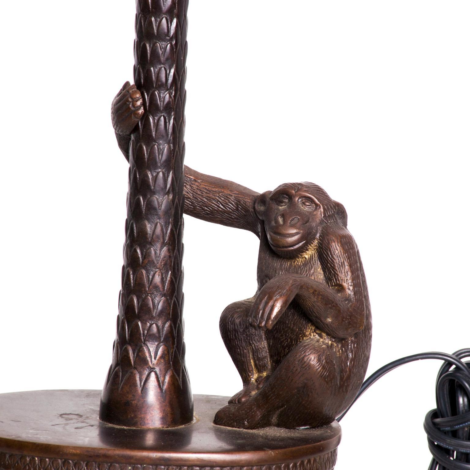 For your pleasure: An elegant and adorable Bronze Monkey Palm Tree Table Lamp by Maitland Smith Dimensions are: 22