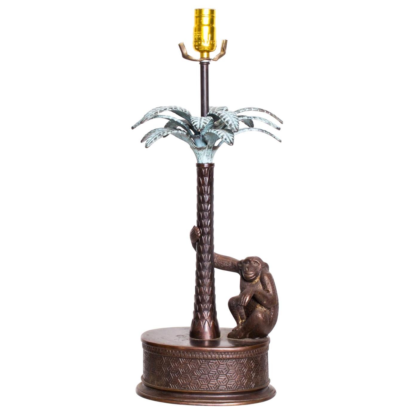Mid-Century Modern Bronze Monkey Palm Table Lamp Maitland Smith