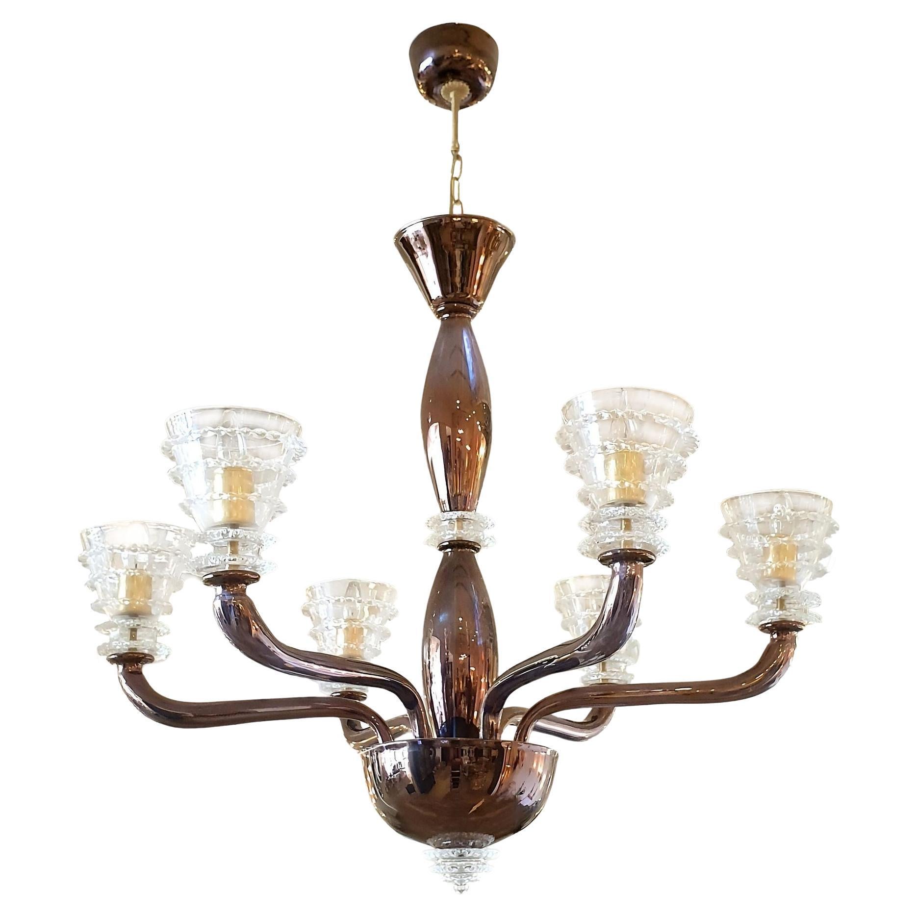 Mid-Century Modern Brown Murano glass chandelier