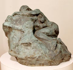 Mid-Century Modern Bronze Nude Woman Table Sculpture, Wernher Dated 1960s