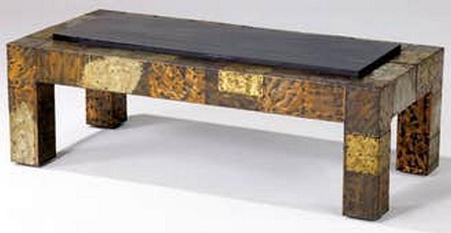 North American Mid-Century Modern Bronze Patchwork Coffee Table by Paul Evans