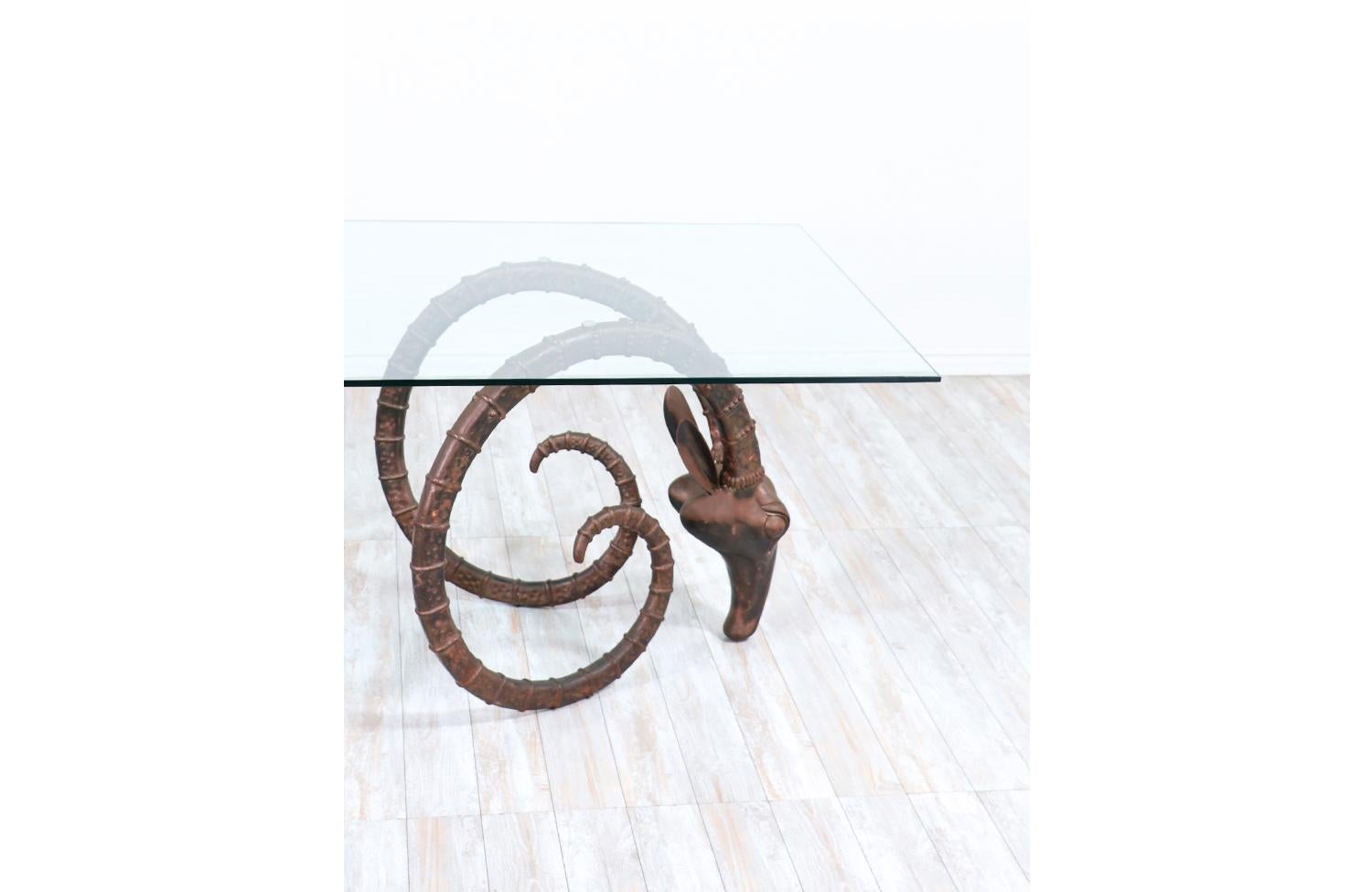 Expertly Restored - Mid-Century Modern Bronze Rams Head Ibex Dining Table For Sale 5