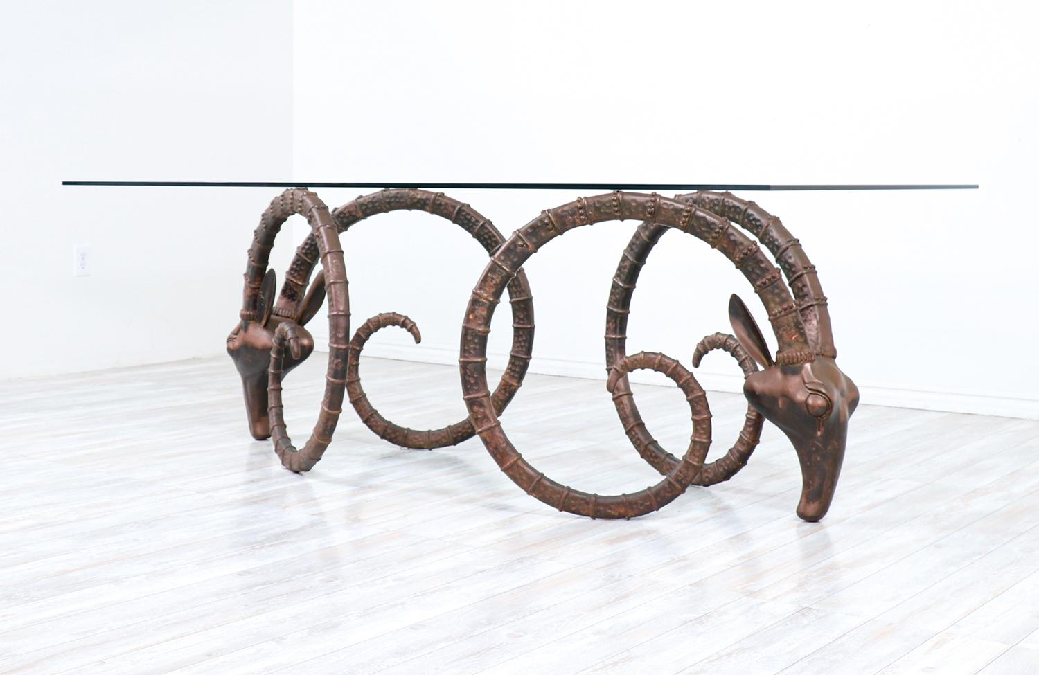 American Expertly Restored - Mid-Century Modern Bronze Rams Head Ibex Dining Table For Sale