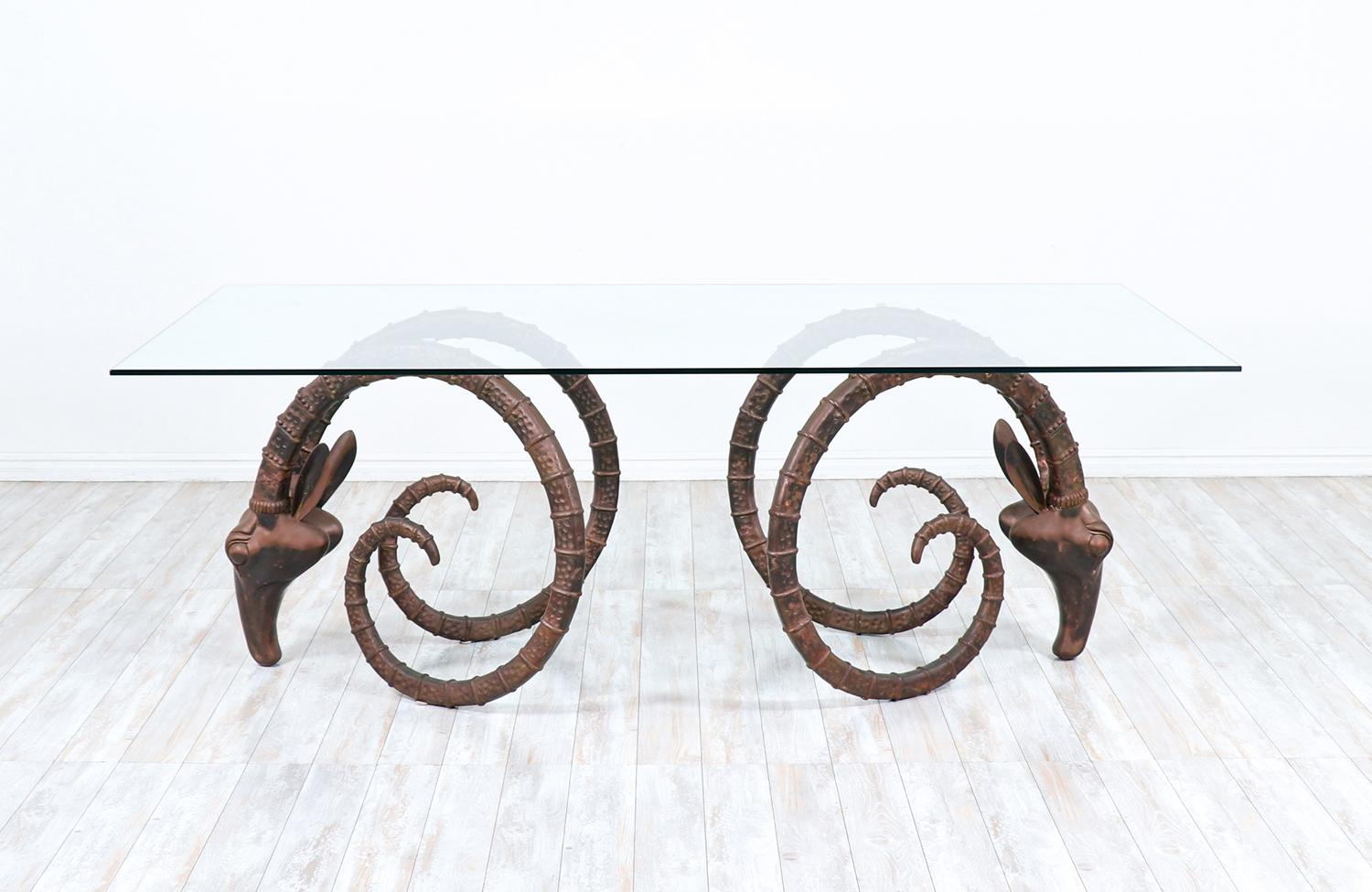 Expertly Restored - Mid-Century Modern Bronze Rams Head Ibex Dining Table In Excellent Condition For Sale In Los Angeles, CA