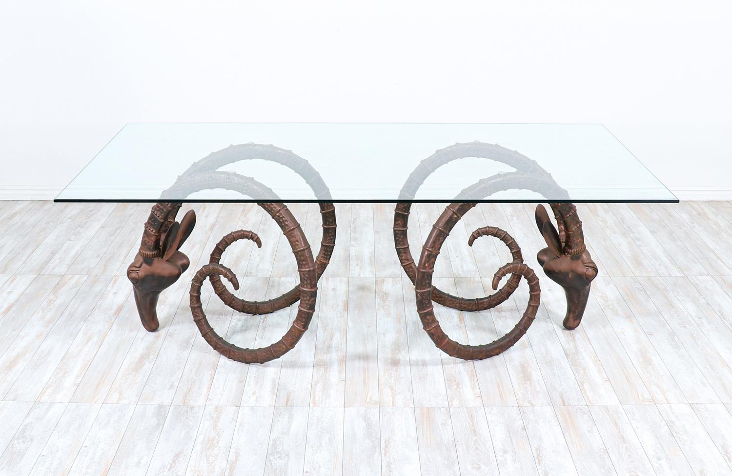 Late 20th Century Expertly Restored - Mid-Century Modern Bronze Rams Head Ibex Dining Table For Sale