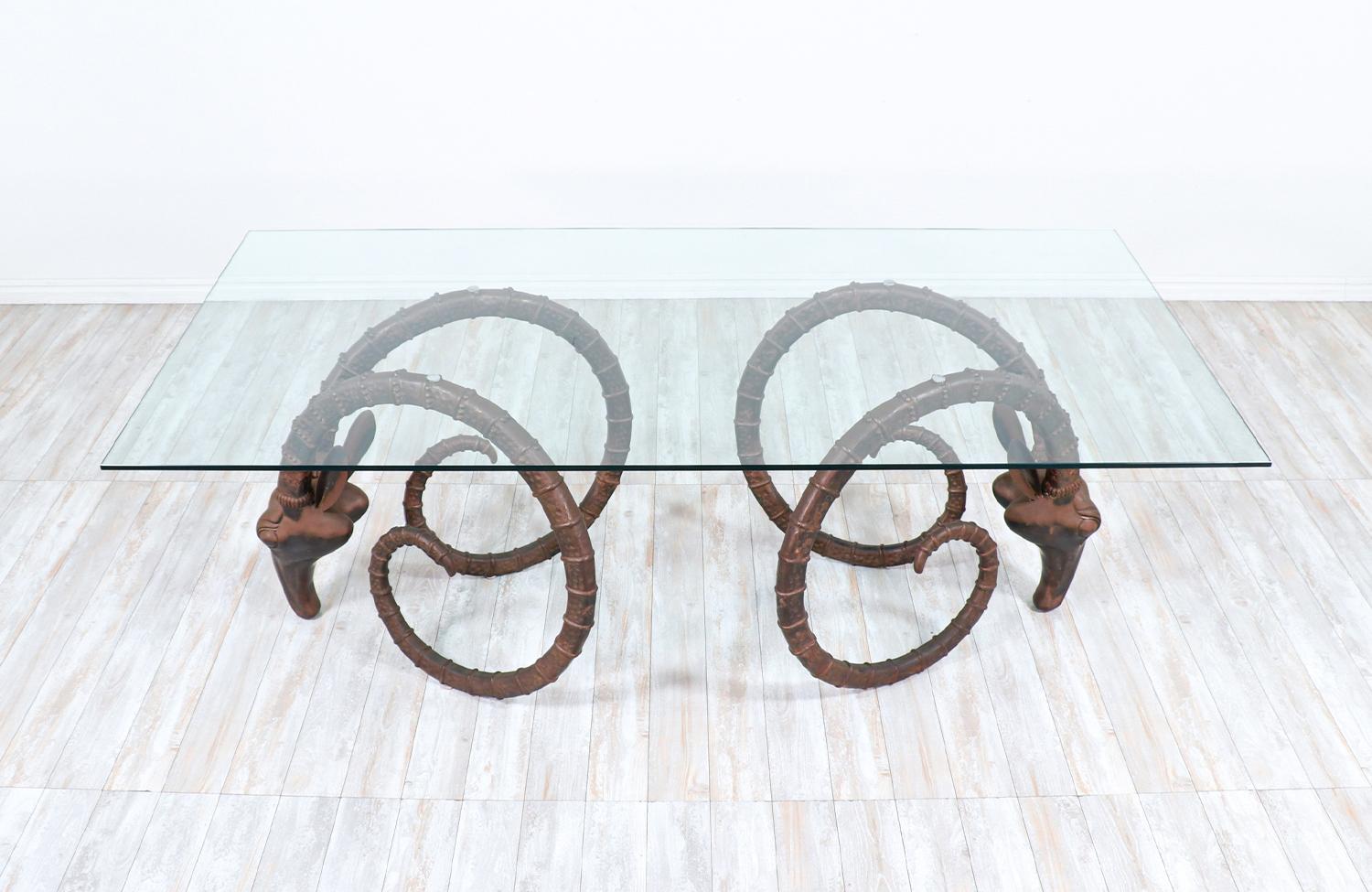 Expertly Restored - Mid-Century Modern Bronze Rams Head Ibex Dining Table For Sale 1