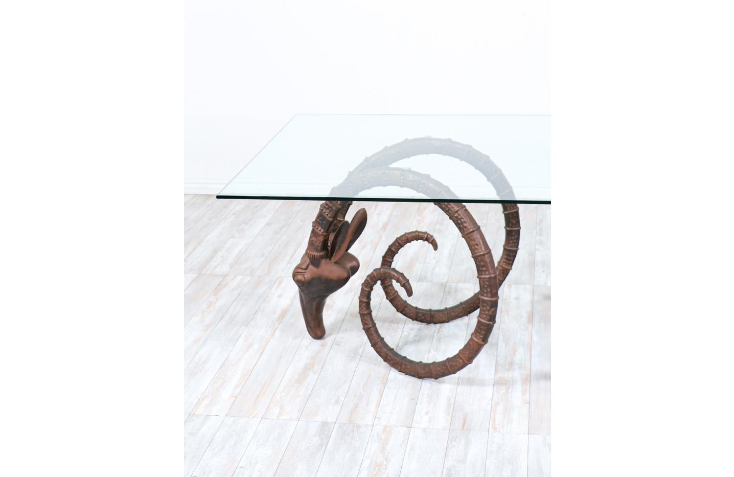 Expertly Restored - Mid-Century Modern Bronze Rams Head Ibex Dining Table For Sale 3