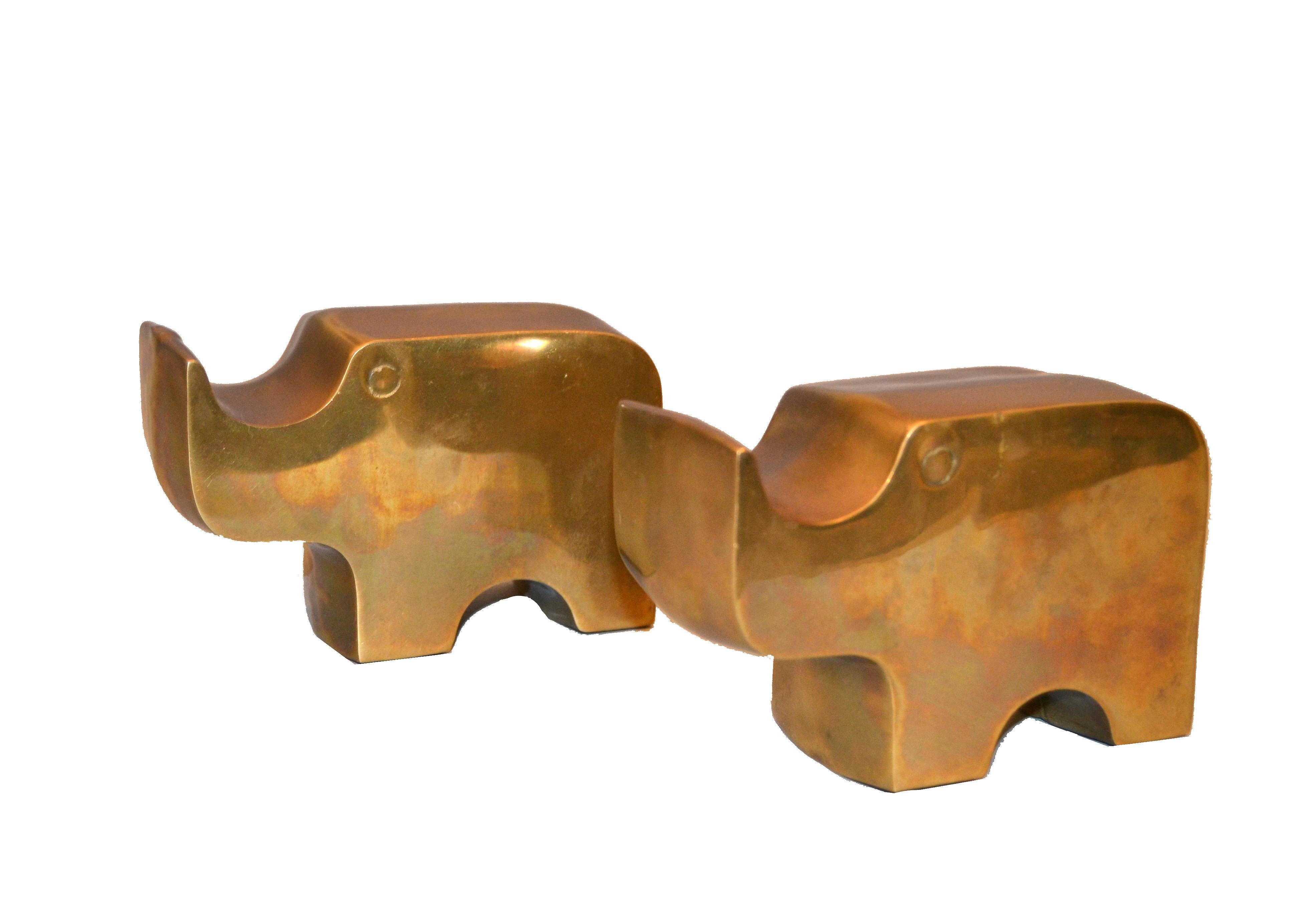 Late 20th Century Mid-Century Modern Bronze Rhinoceros Bookends in the Manner of Fratelli Mannelli