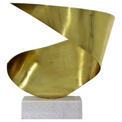 Mid-Century Modern Bronze Ribbon Marble Table Sculpture Signed James Nani 1978
