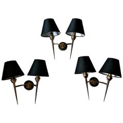 Mid-Century Modern Bronze Sconces by Lunel, France, 1950