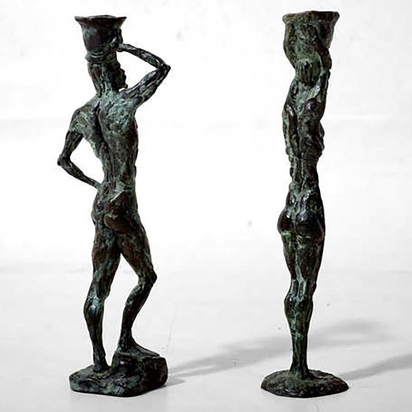 Unknown Mid Century Modern Bronze Sculpture Holders After Giacometti