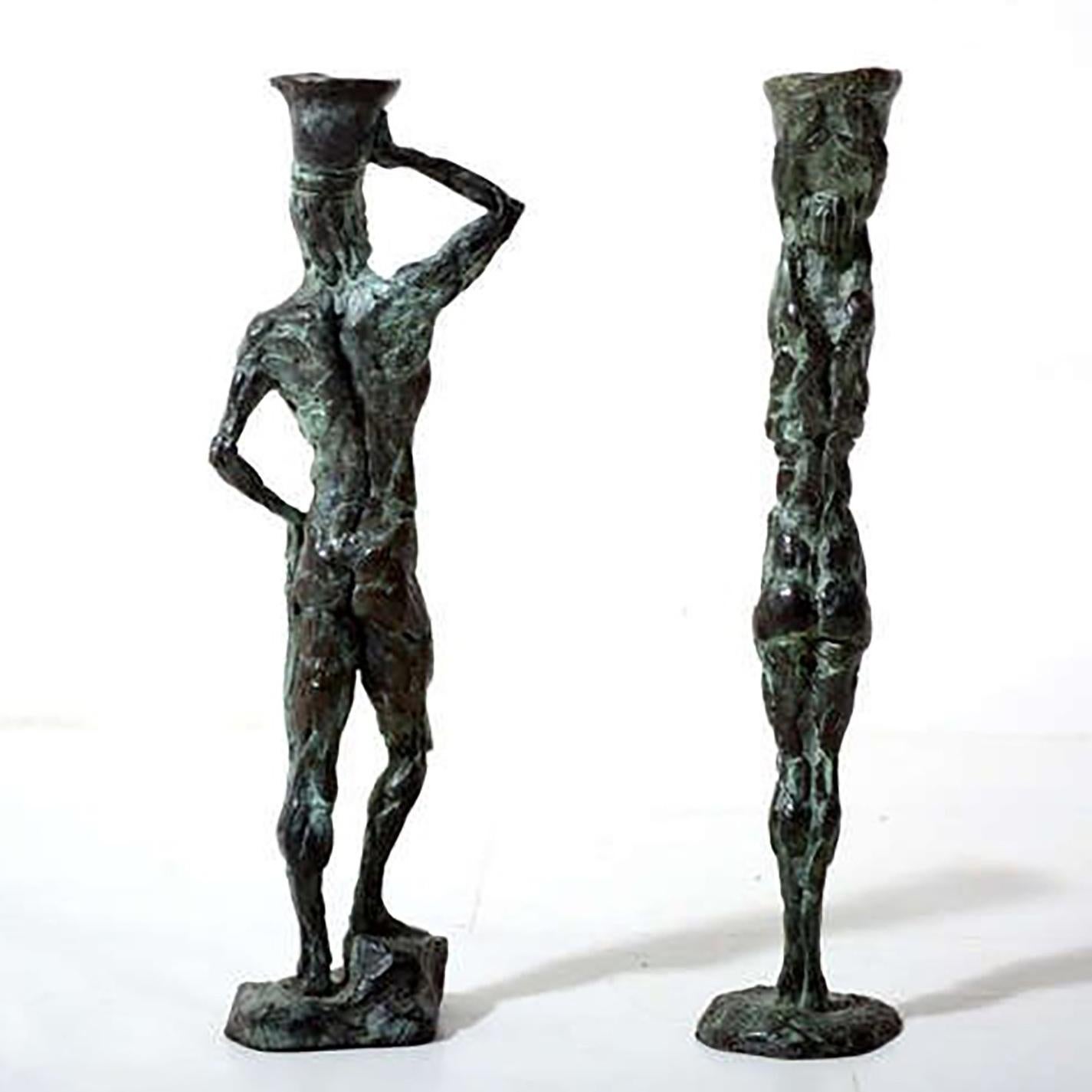 Mid Century Modern Bronze Sculpture Holders After Giacometti In Excellent Condition In Chula Vista, CA