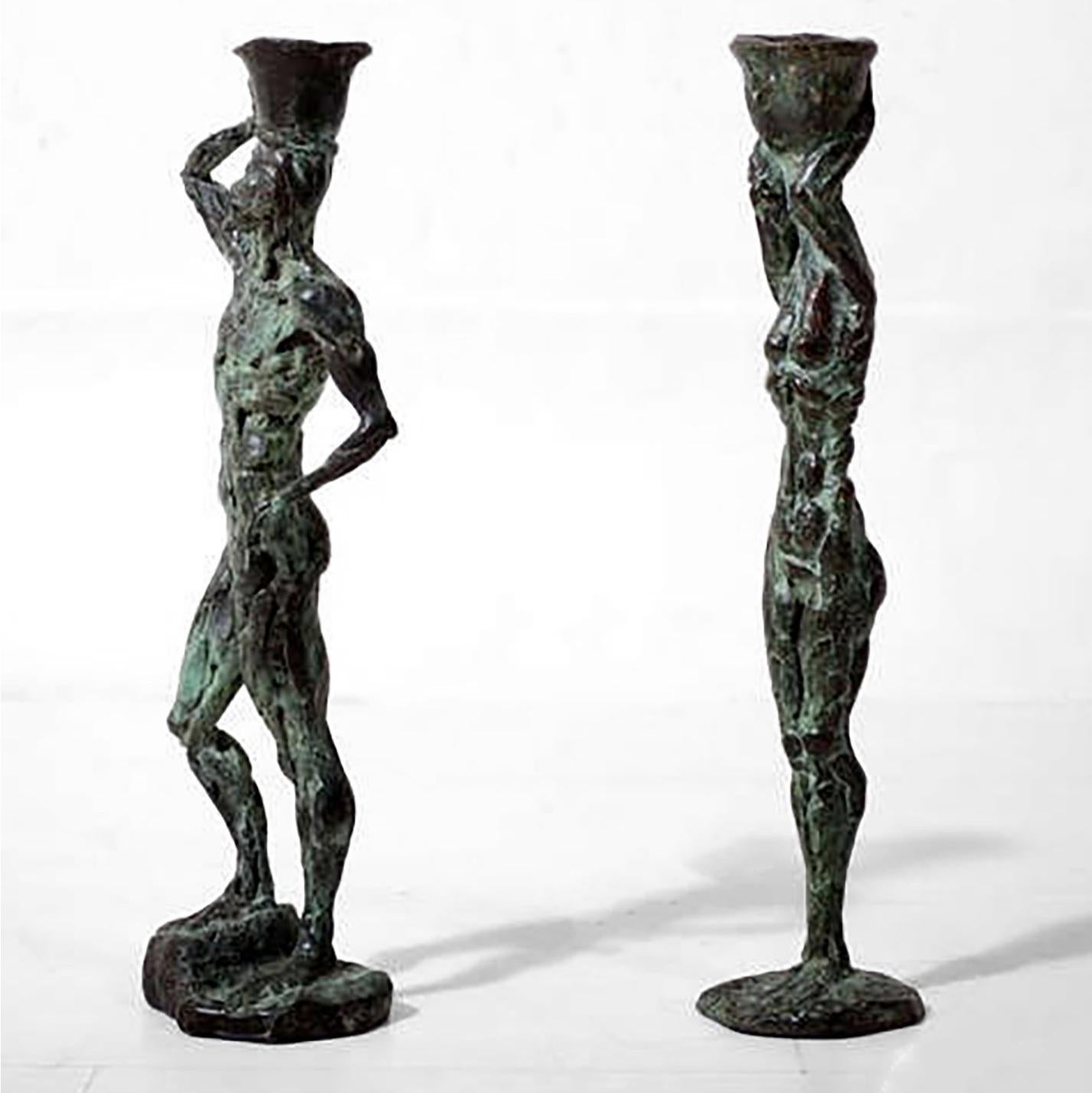 Mid Century Modern Bronze Sculpture Holders After Giacometti 1