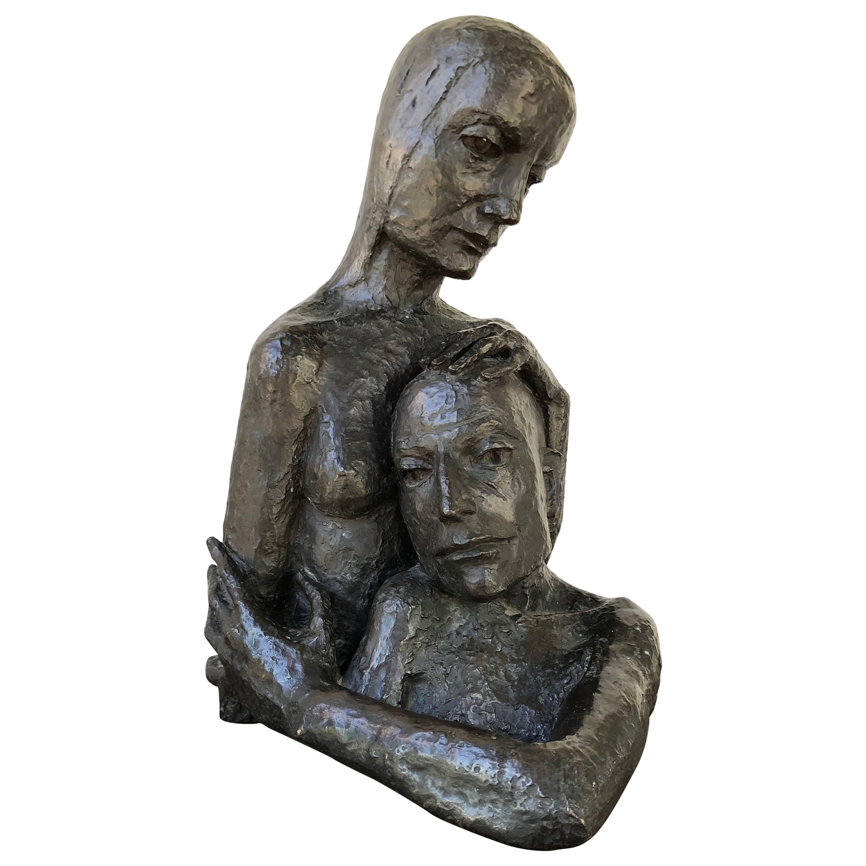 Mid-Century Modern Bronze Sculpture of a Couple Embraced