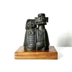 Mid Century Modern Bronze Sculpture of Two Figures by Jovan Obican circa 1970s