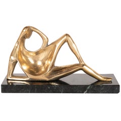 Mid-Century Modern Bronze Sculpture on Exotic Marble Base, in Henry Moore Manner