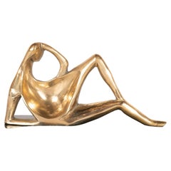 Mid-Century Modern Bronze Sculpture on Exotic Marble Base, in Henry Moore Manner