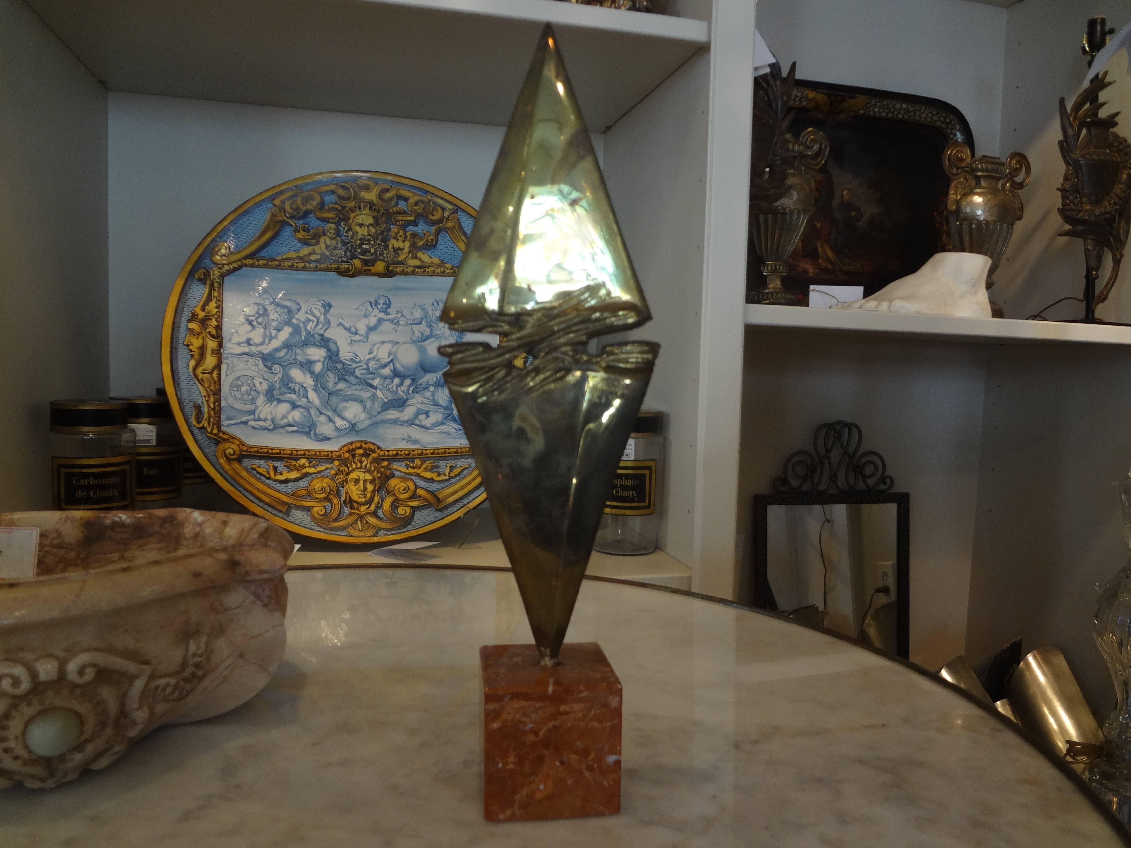 Mid-Century Modern Bronze Sculpture on Marble Base 1