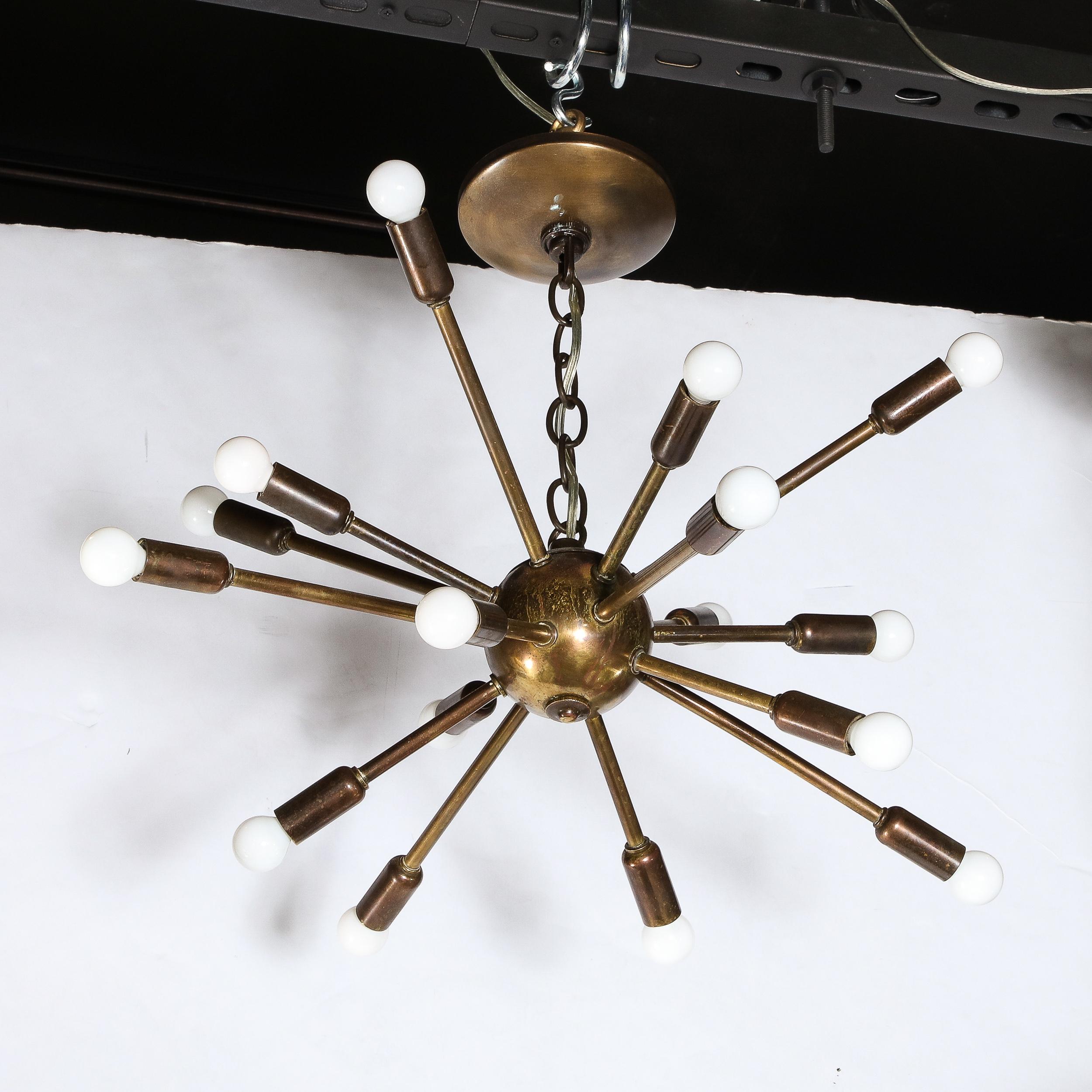 Mid-Century Modern Bronze Sixteen-Arm Sculptural Sputnik Chandelier In Excellent Condition For Sale In New York, NY