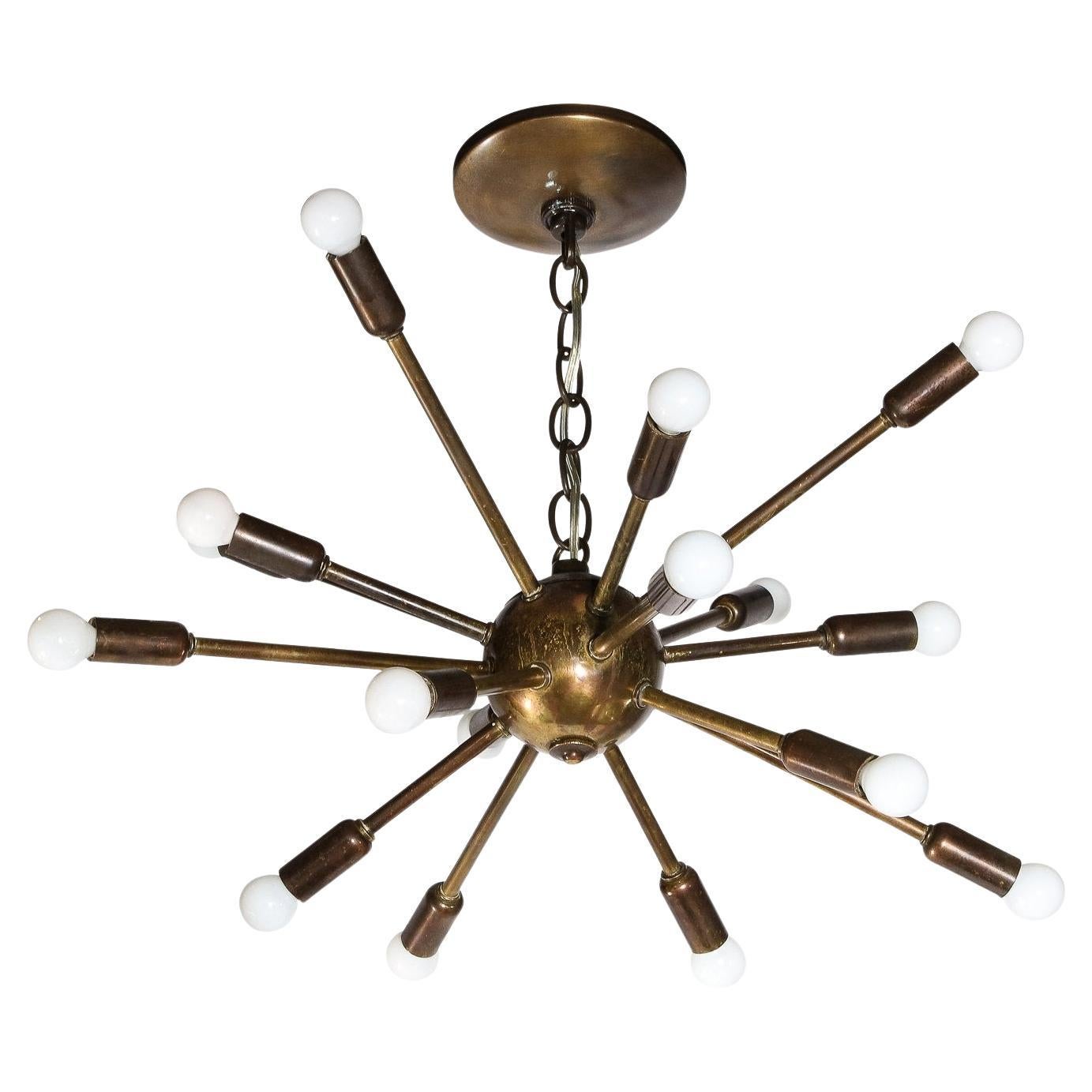 Mid-Century Modern Bronze Sixteen-Arm Sculptural Sputnik Chandelier