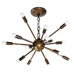 Sechzehnarmiger skulpturaler Sputnik-Kronleuchter aus Bronze aus Mitte des Jahrhunderts