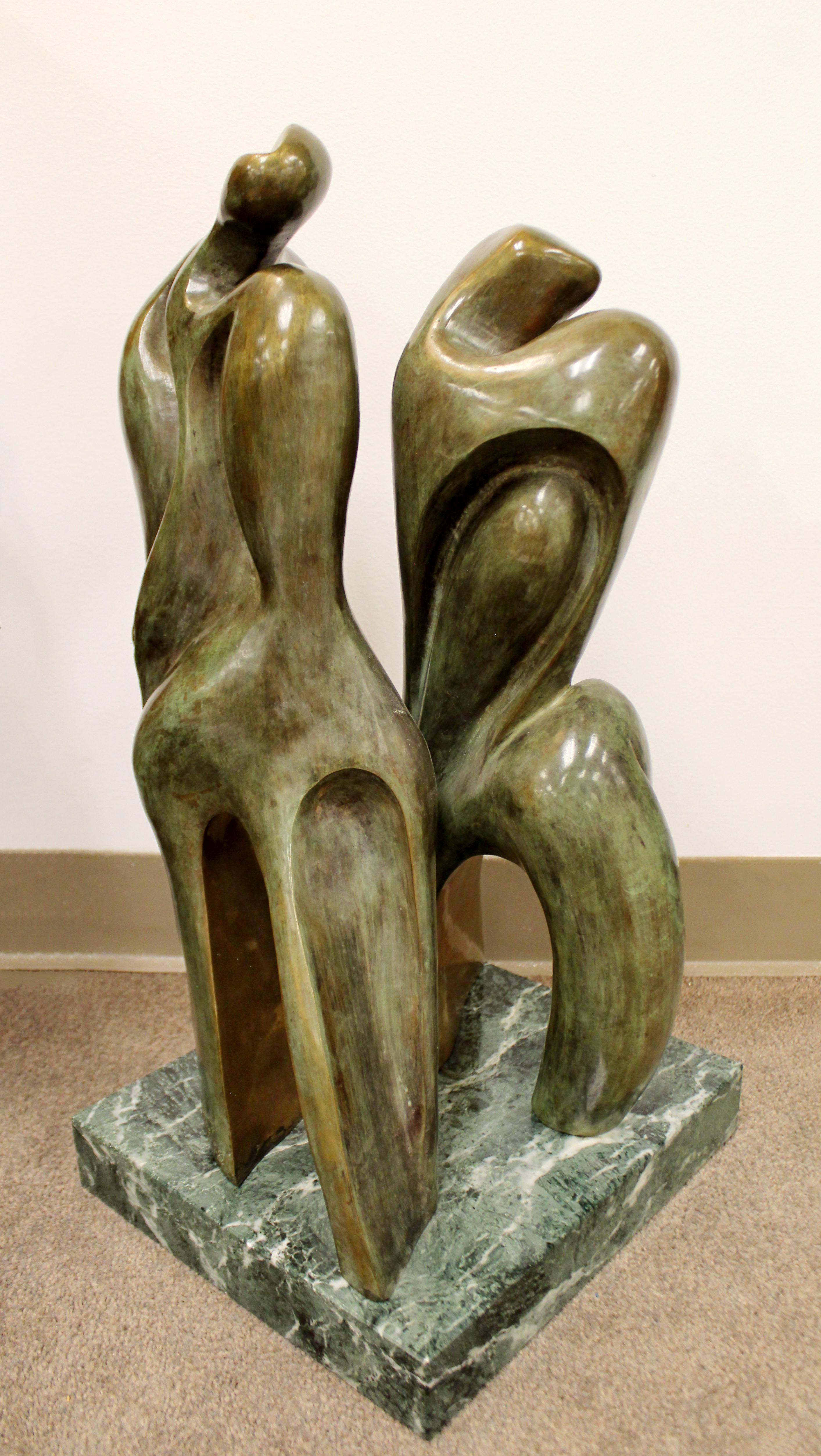 Mid-Century Modern Bronze Table Sculpture Marble Signed Porret People 2/5 1970s 2