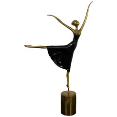 Mid-Century Modern Bronze Table Sculpture of Ballerina Dancer Woman, 1970s