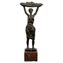 Mid-Century Modern Bronze Table Sculpture on Marble Signed S. Lewinsky Woman