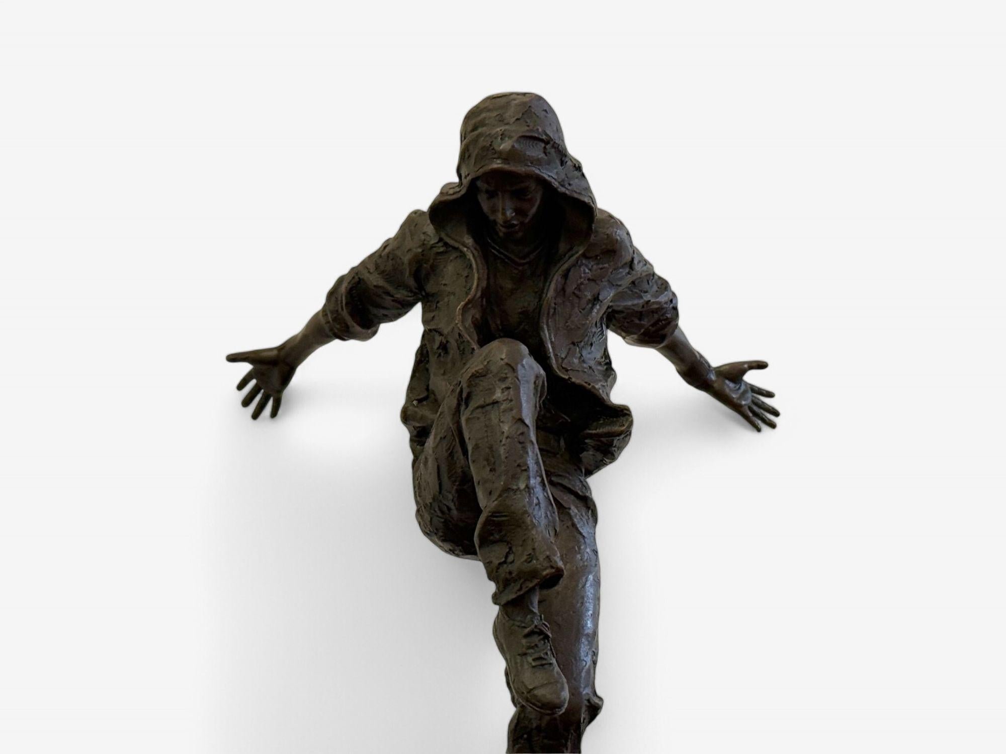 20ième siècle Modernité du milieu du siècle, bronze, sculpture de table, statue de break-dancer, États-Unis, années 1980 en vente