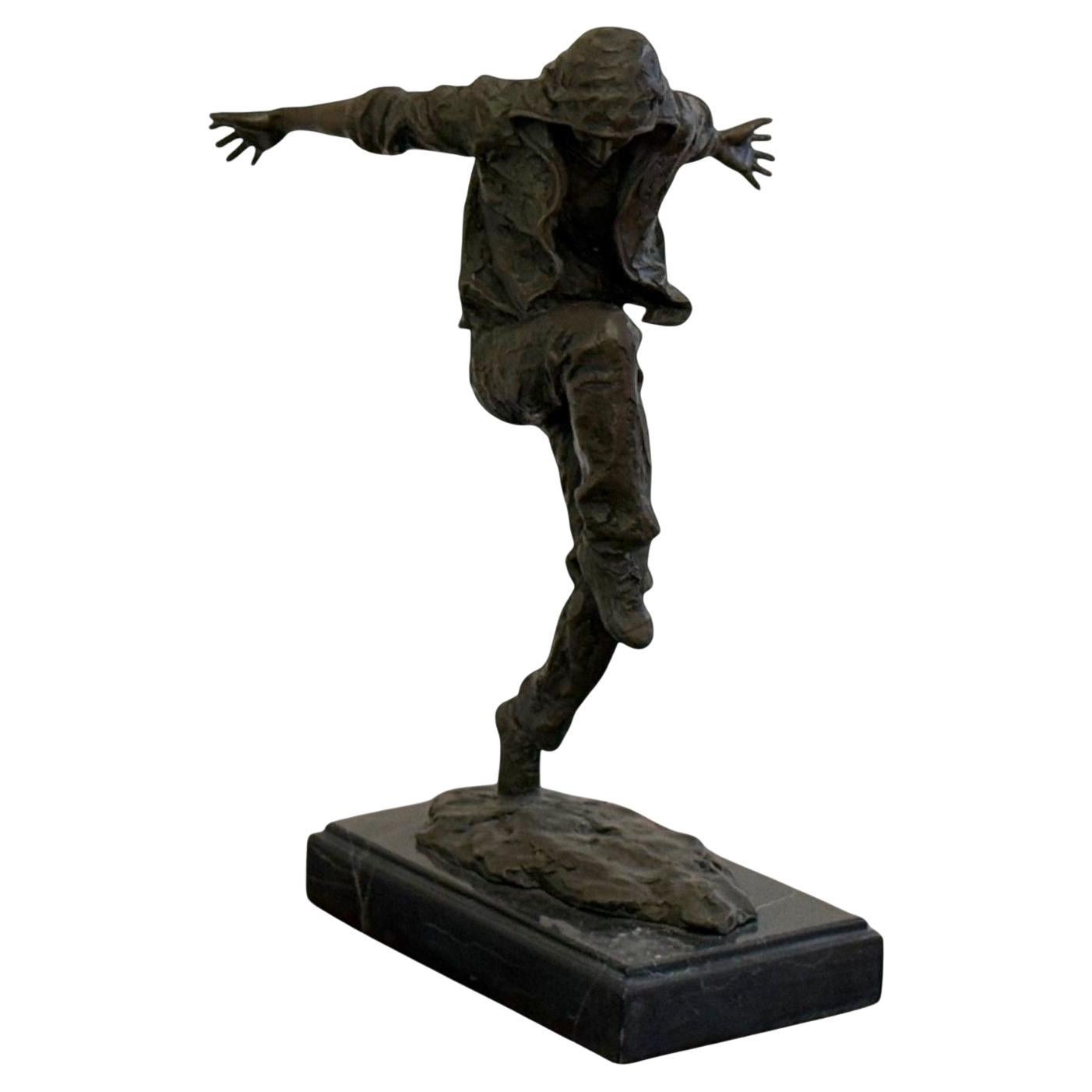 Mid-Century Modern, Bronze, Table-Top Sculpture, Break-dancer Statue, USA, 1980s